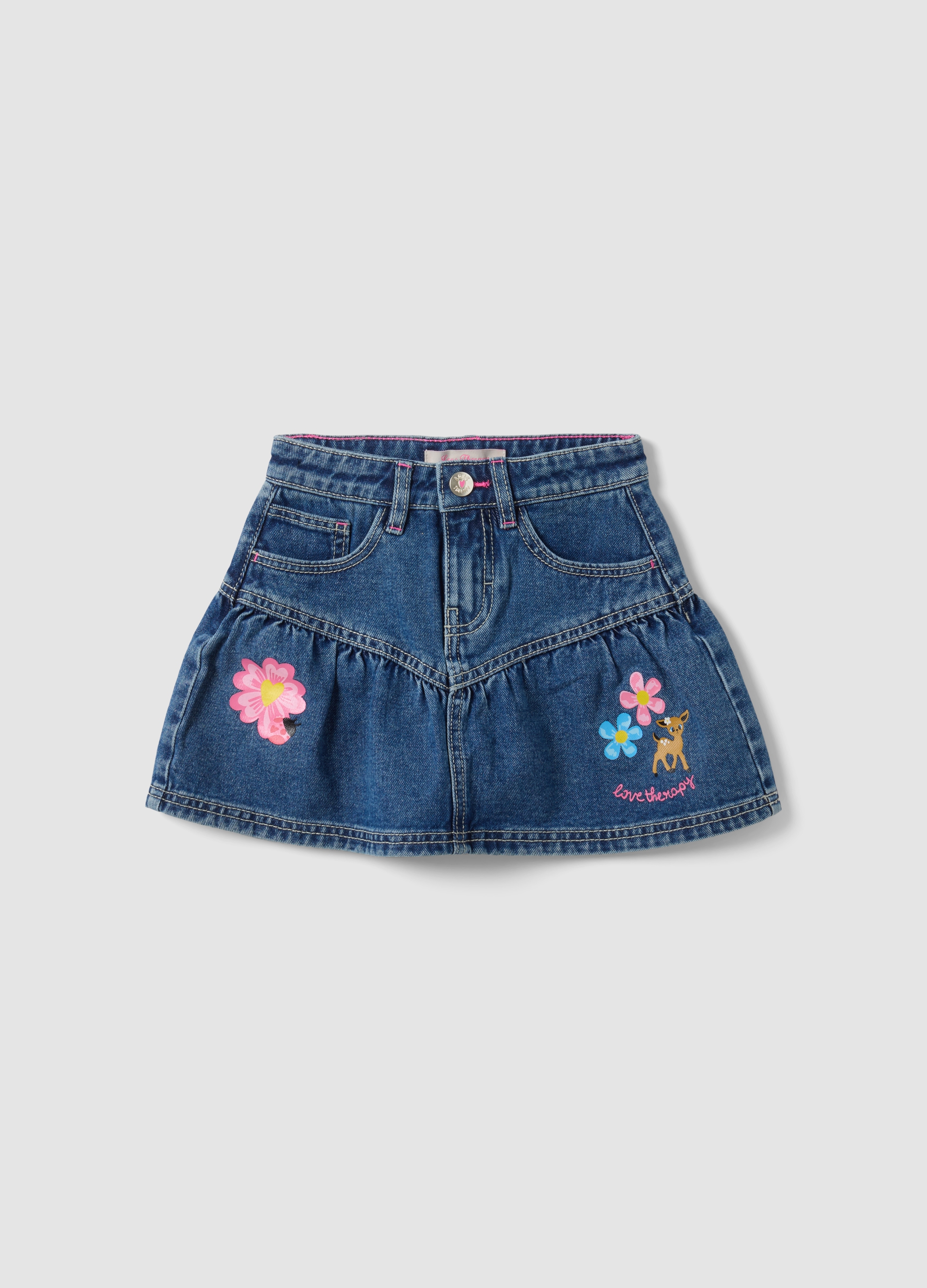 LOVE THERAPY, Gonna Denim Blu In Puro Cotone Con Ricami Floreali Per Bambina, Blu, Taglia: 8-9