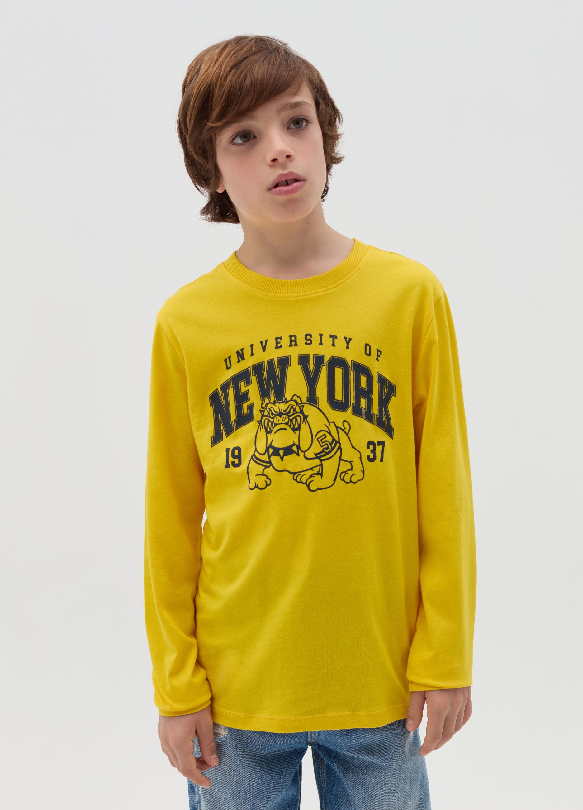 Camiseta De Manga Larga Con Estampado, Niño, Amarillo maíz, Talla: 10-11