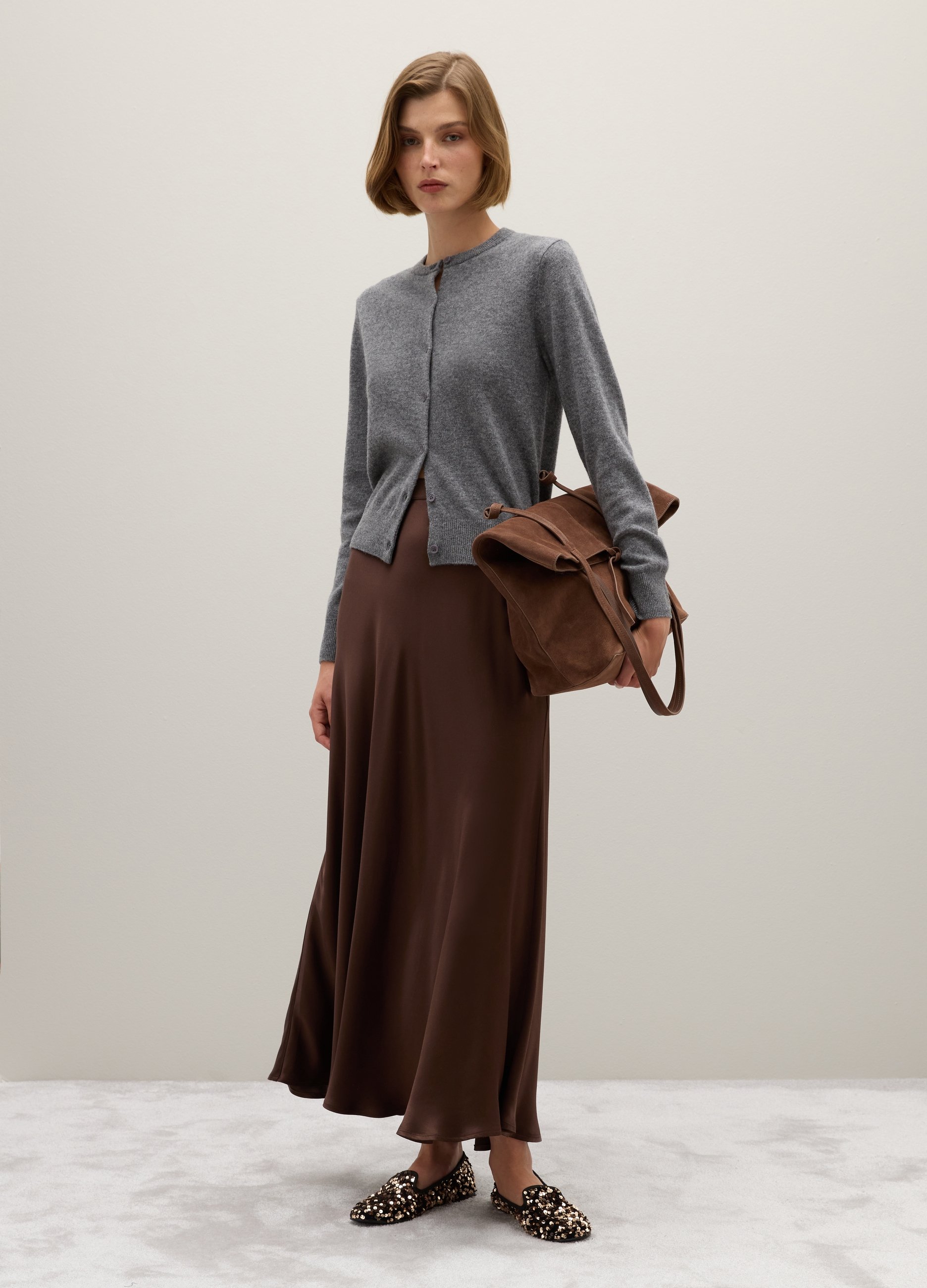 Piombo Contemporary, Cardigan Grigio In Pura Lana Con Girocollo E Bottoni, Donna, Grigio, Taglia: M