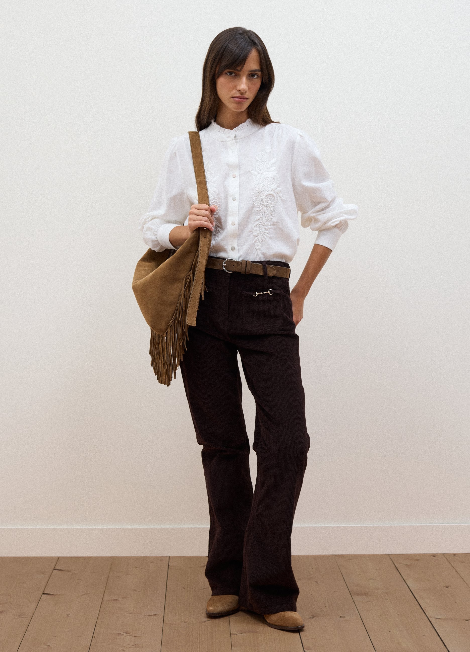 LES COPAINS, Pantaloni Marroni Flare In Cotone Elasticizzato A Coste, Donna, Marrone, Taglia: 40
