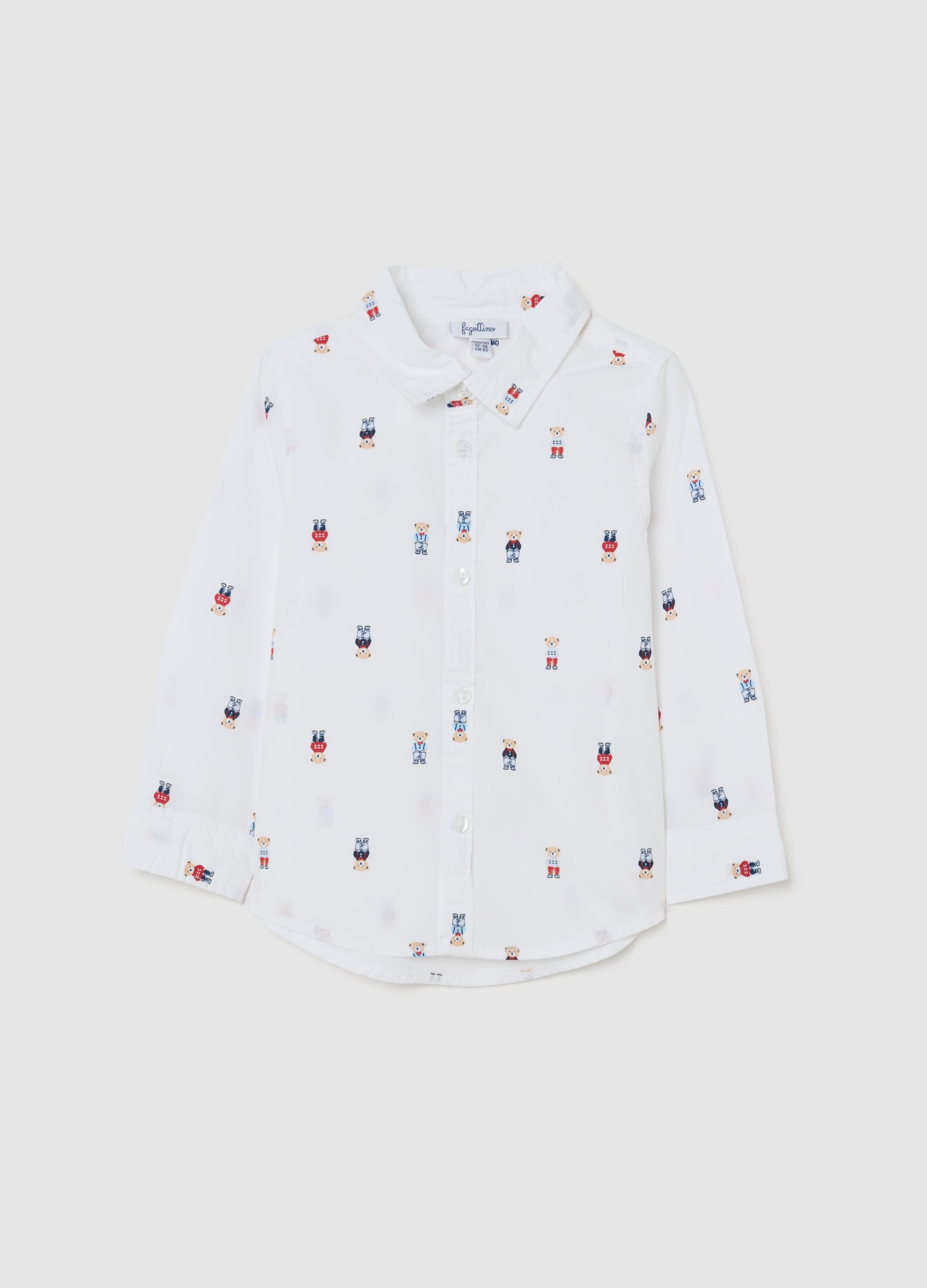 FAGOTTINO, Camicia Da Bimbo In Puro Cotone Bianca Regular Fit Con Orsetti, Niño, Blanco óptico, Talla: 30-36