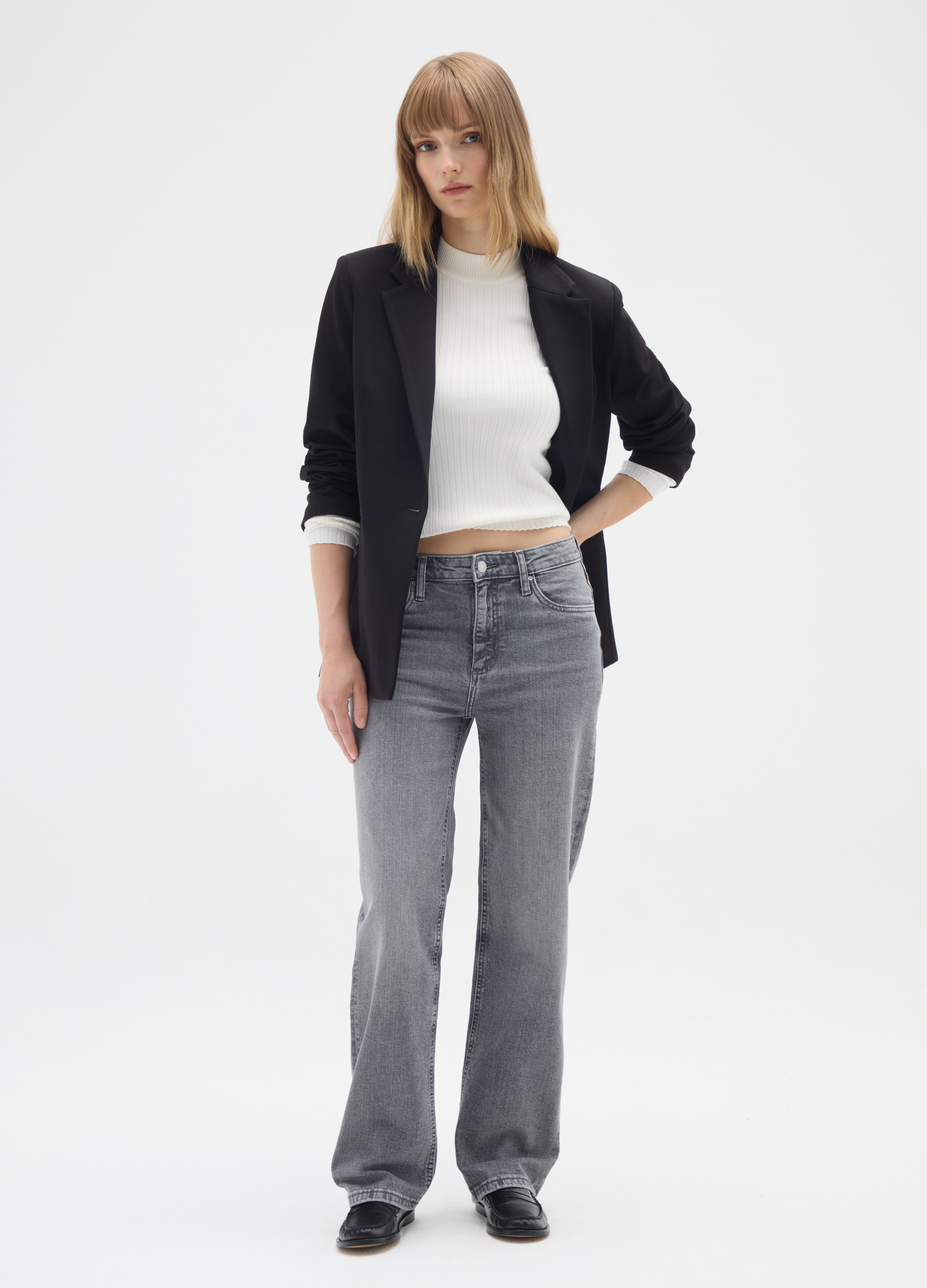 OVS, Vaqueros Grises Elásticos De Cintura Regular, Mujer, Gris, Talla: 40