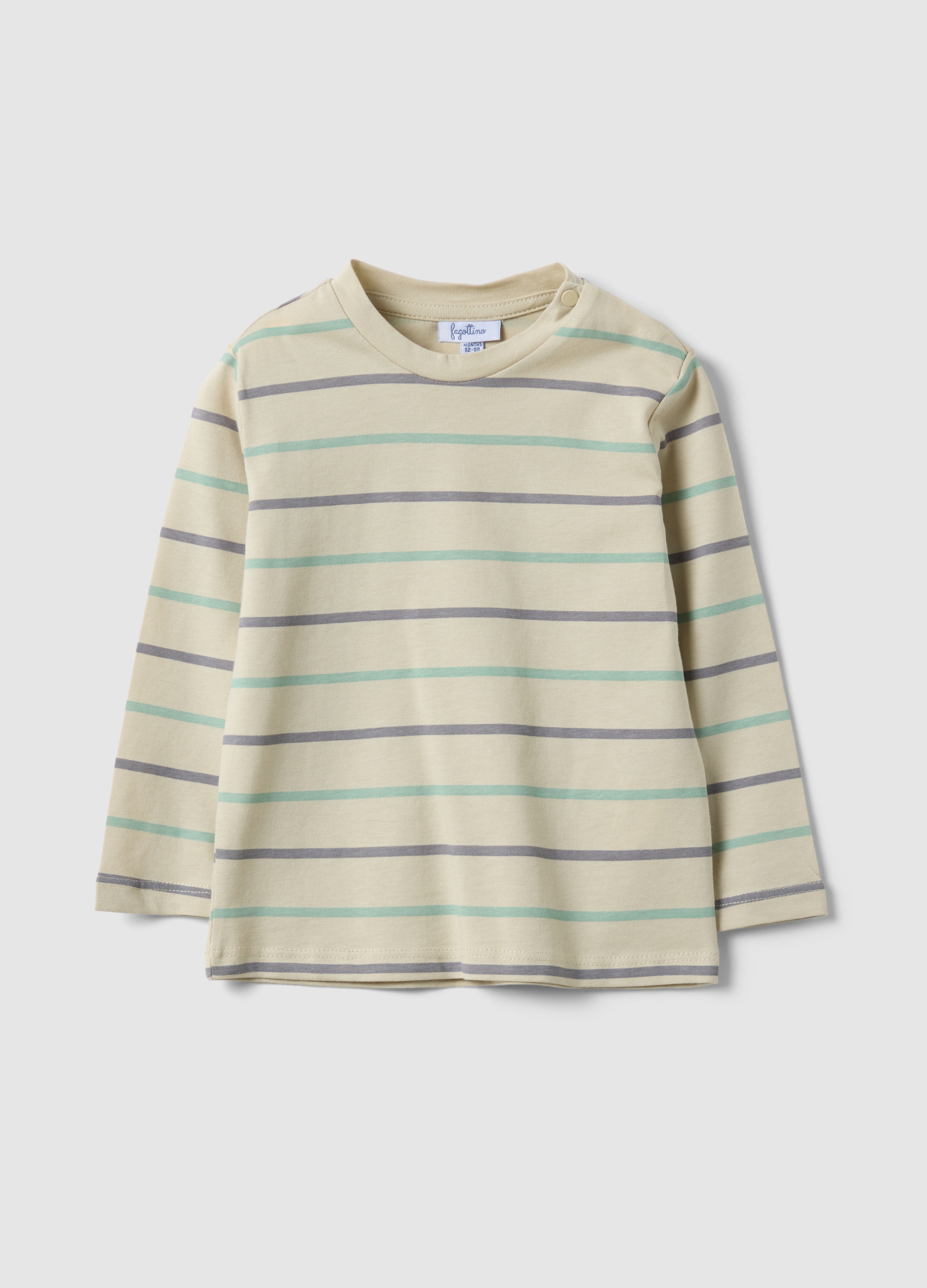 FAGOTTINO, Camiseta De Manga Larga De Algodón Puro Con Rayas Multicolor, Niño, Beige, Talla: 9-12