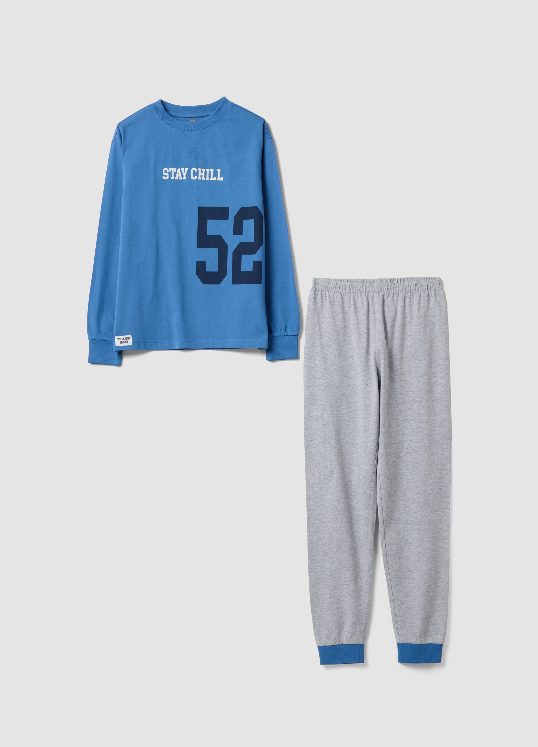OVS KIDS, Pigiama Blu In Puro Cotone Organico Con Girocollo, Bambino, Blu, Taglia: 13-14