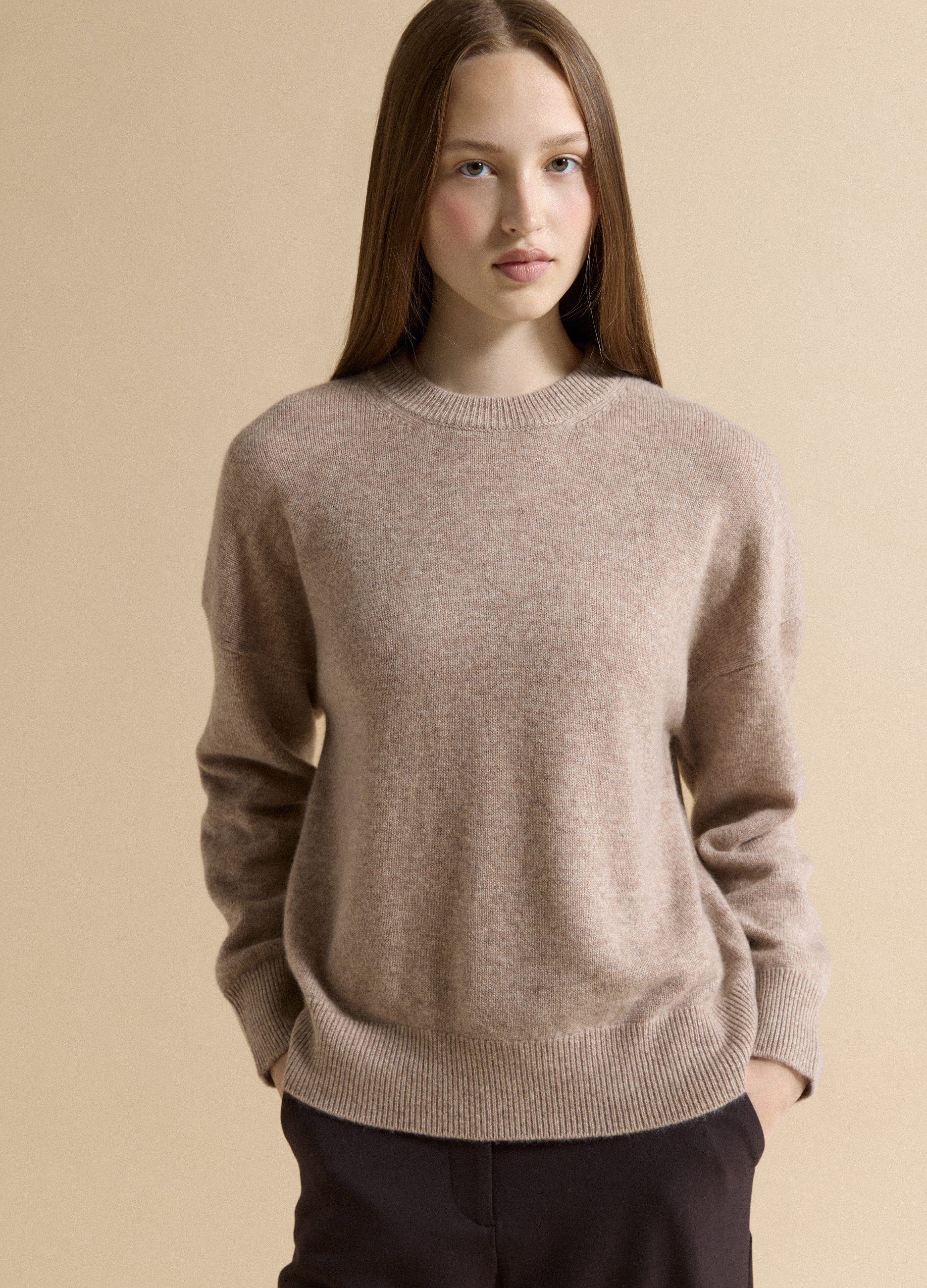 Piombo Contemporary, Maglia Beige In Puro Cashmere Over Fit, Donna, Beige, Taglia: XS