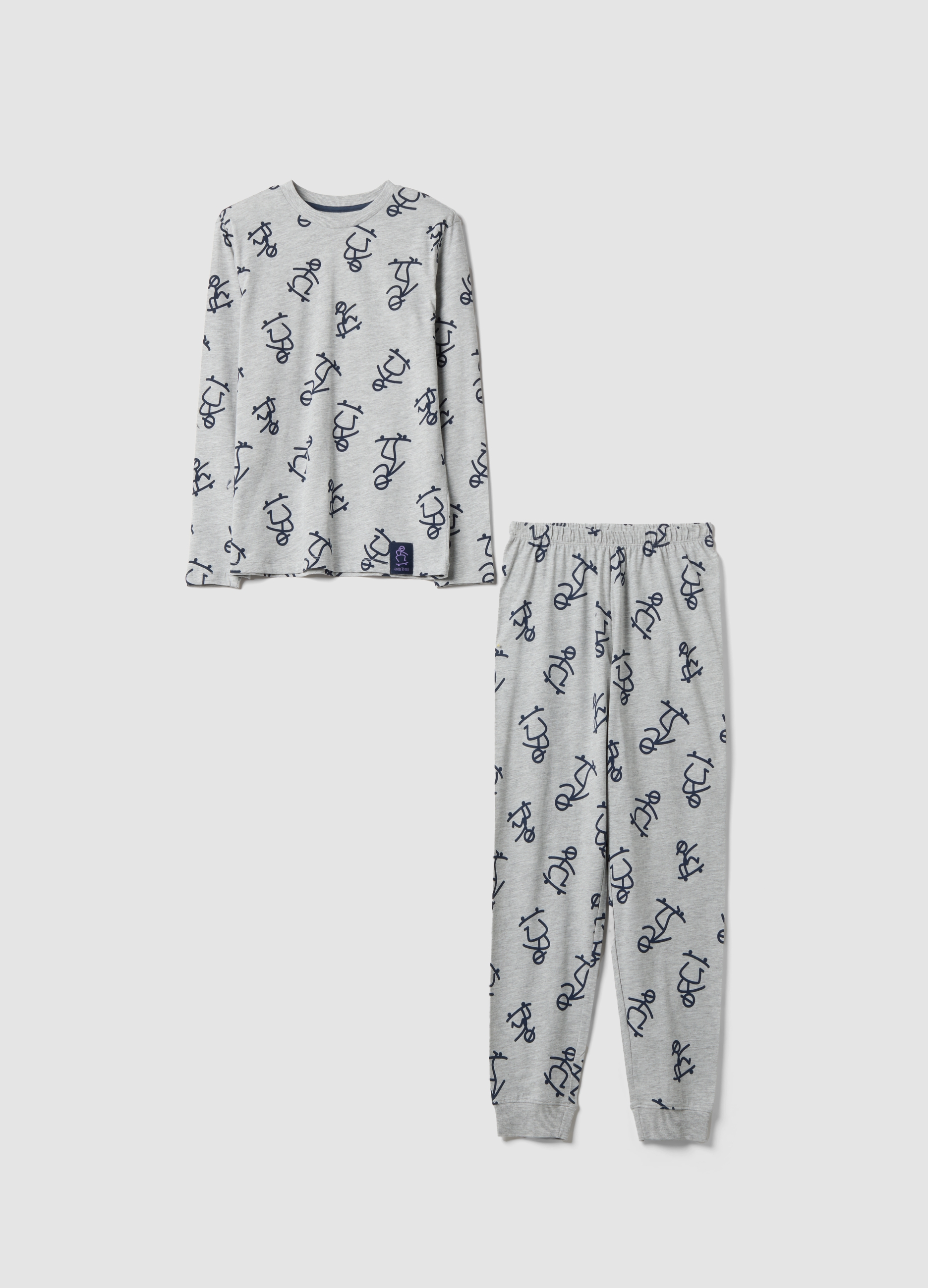 OVS KIDS, Pigiama Grigio In Misto Cotone Organico Con Stampa All Over Per Bambino E Ragazzo, Grigio, Taglia: 14-15