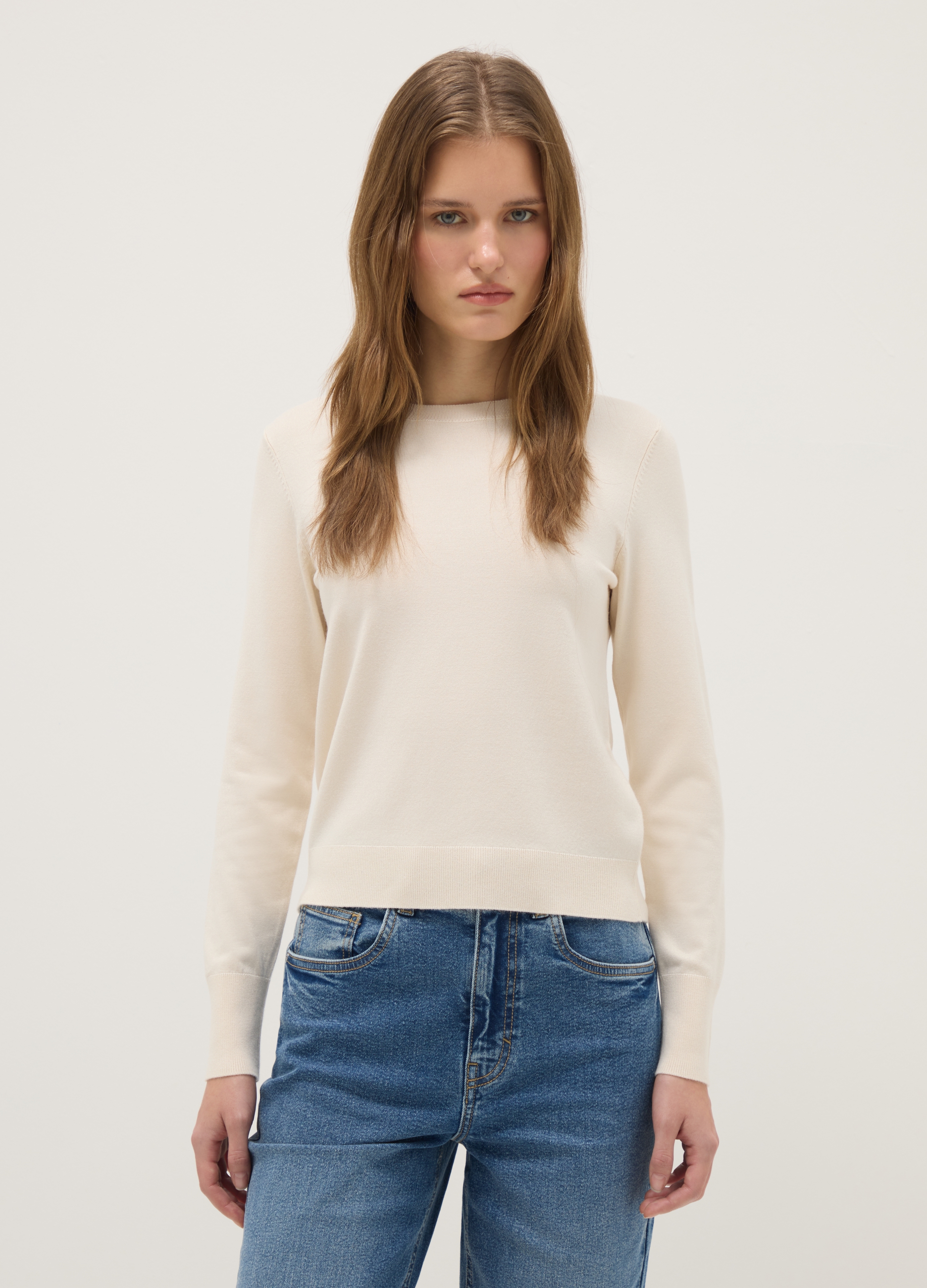 Suéter Beige Cuello Redondo Ajuste Regular, Mujer, Beige Jaspeado, Talla: 42