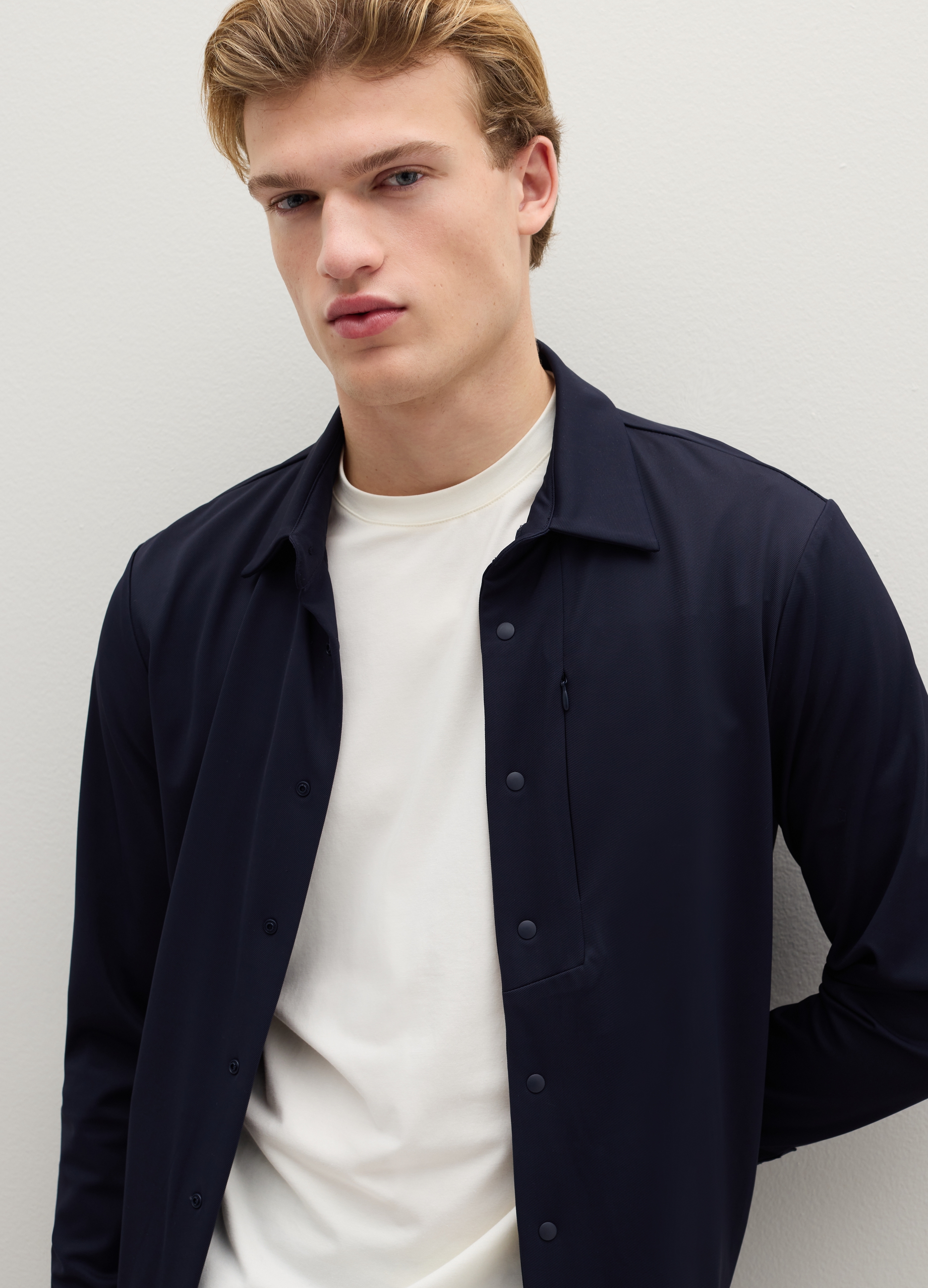 Piombo Tech, Giacca Camicia Blu Con Tasca Zip Sul Petto, Uomo, Blu, Taglia: S