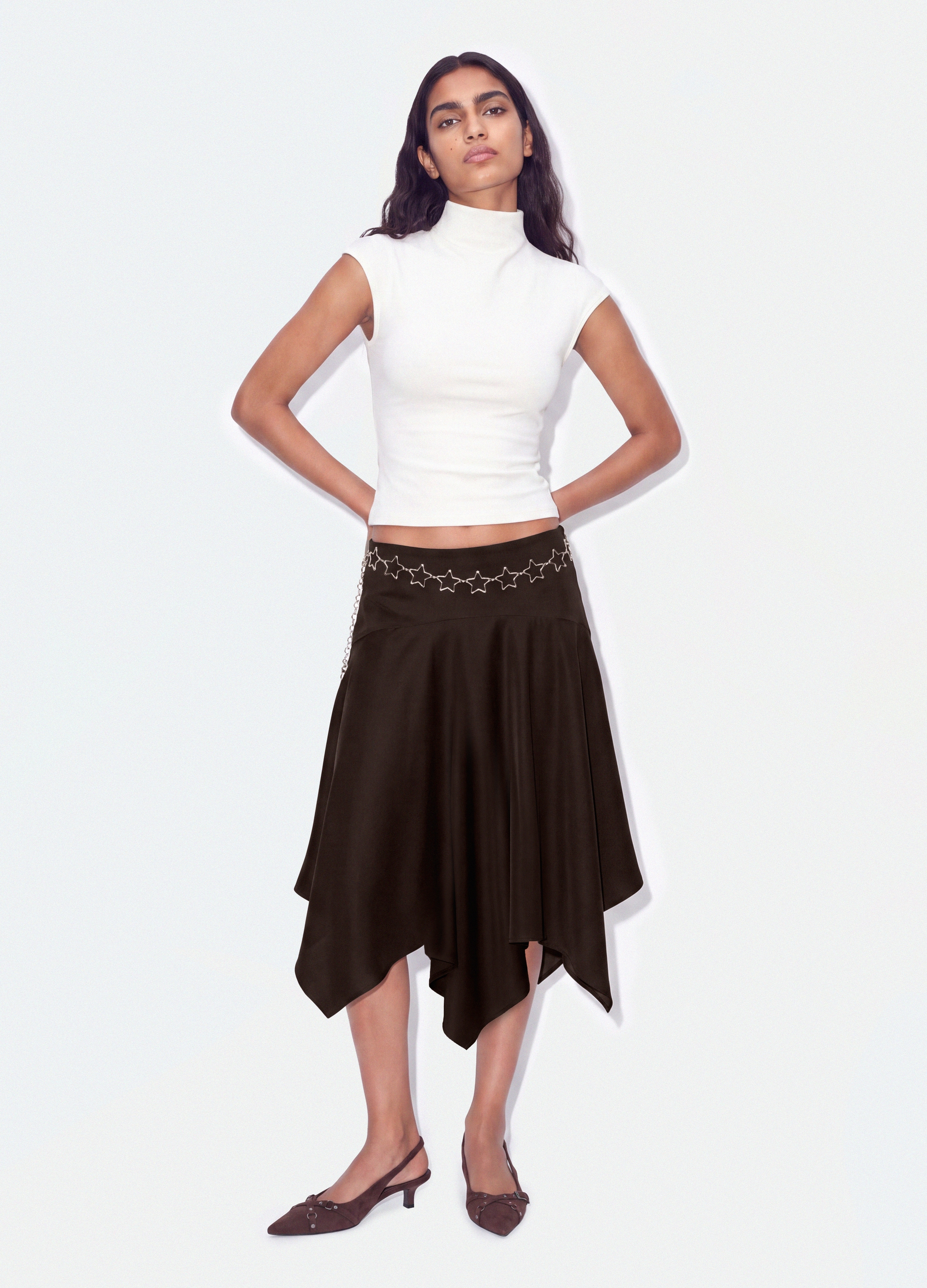 B.ANGEL, Gonna Marrone Midi Con Orlo Asimmetrico, Donna, Marrone, Taglia: M
