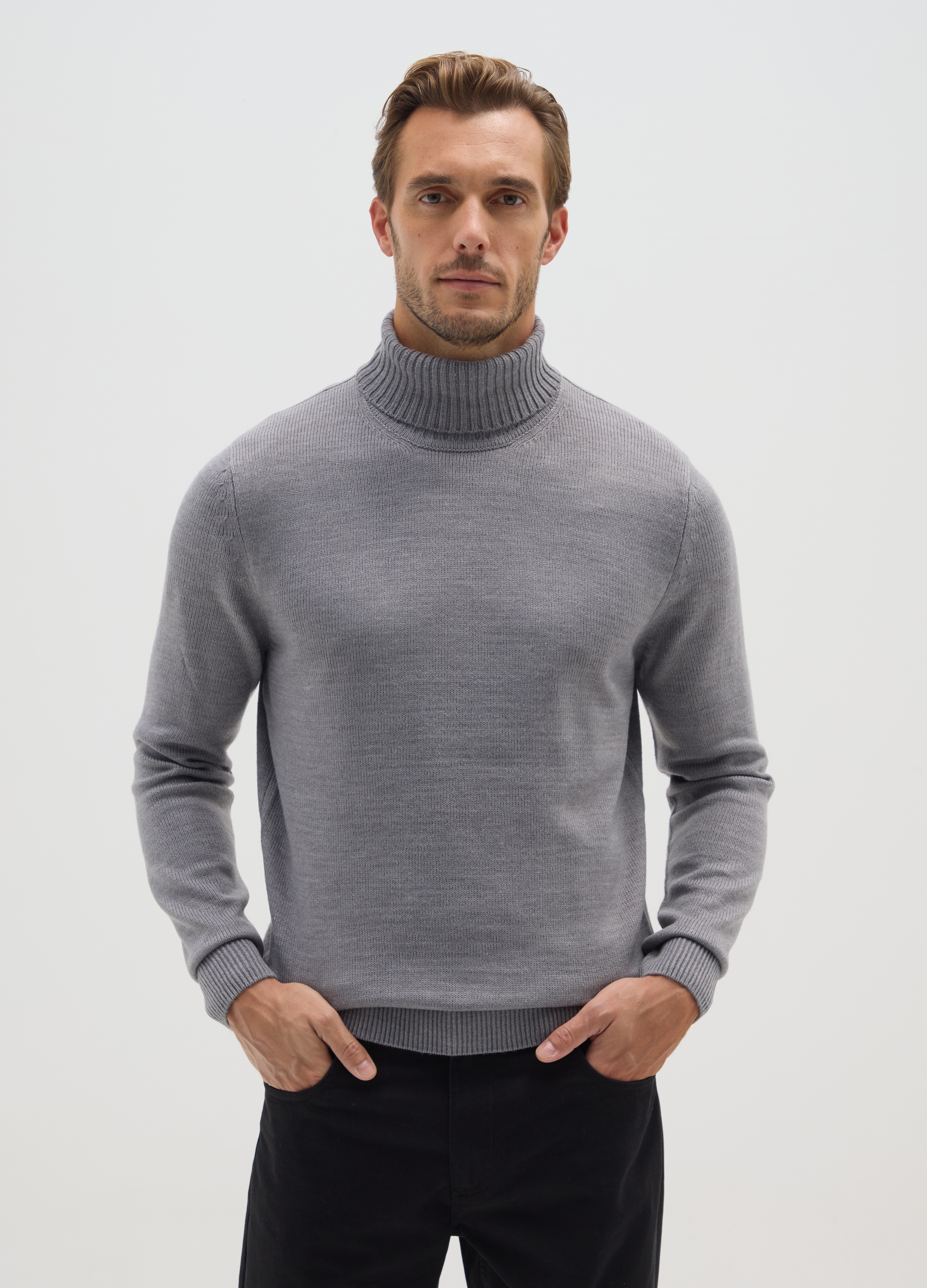 Suéter Gris De Cuello Alto De Acrílico, Hombre, Gris, Talla: S
