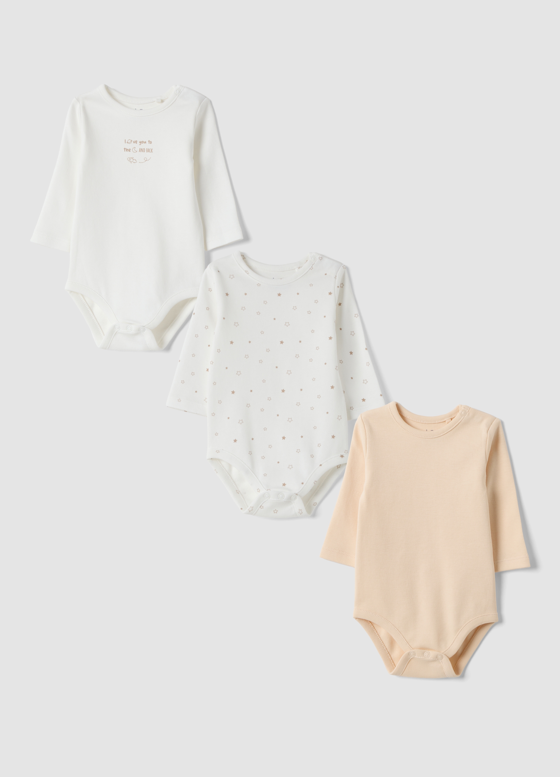 FAGOTTINO, Tripack Body Beige E Bianco In Puro Cotone Organico Con Girocollo, Unisex, Multicolor, Taglia: 1-3