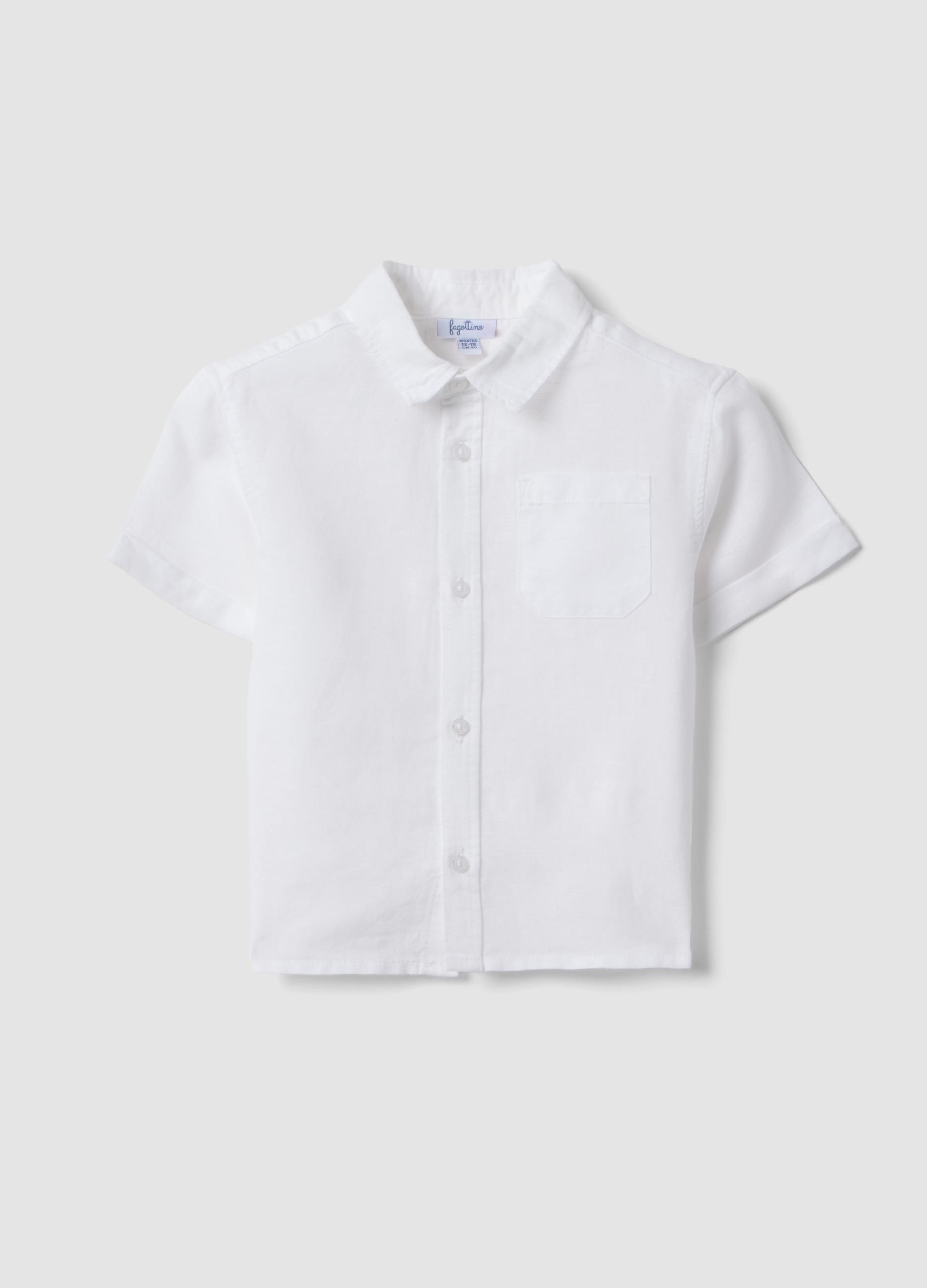 FAGOTTINO, Camisa Blanca De Niño En Mezcla De Lino Y Algodón Ajuste Regular, Niño, Blanco óptico, Talla: 18-24