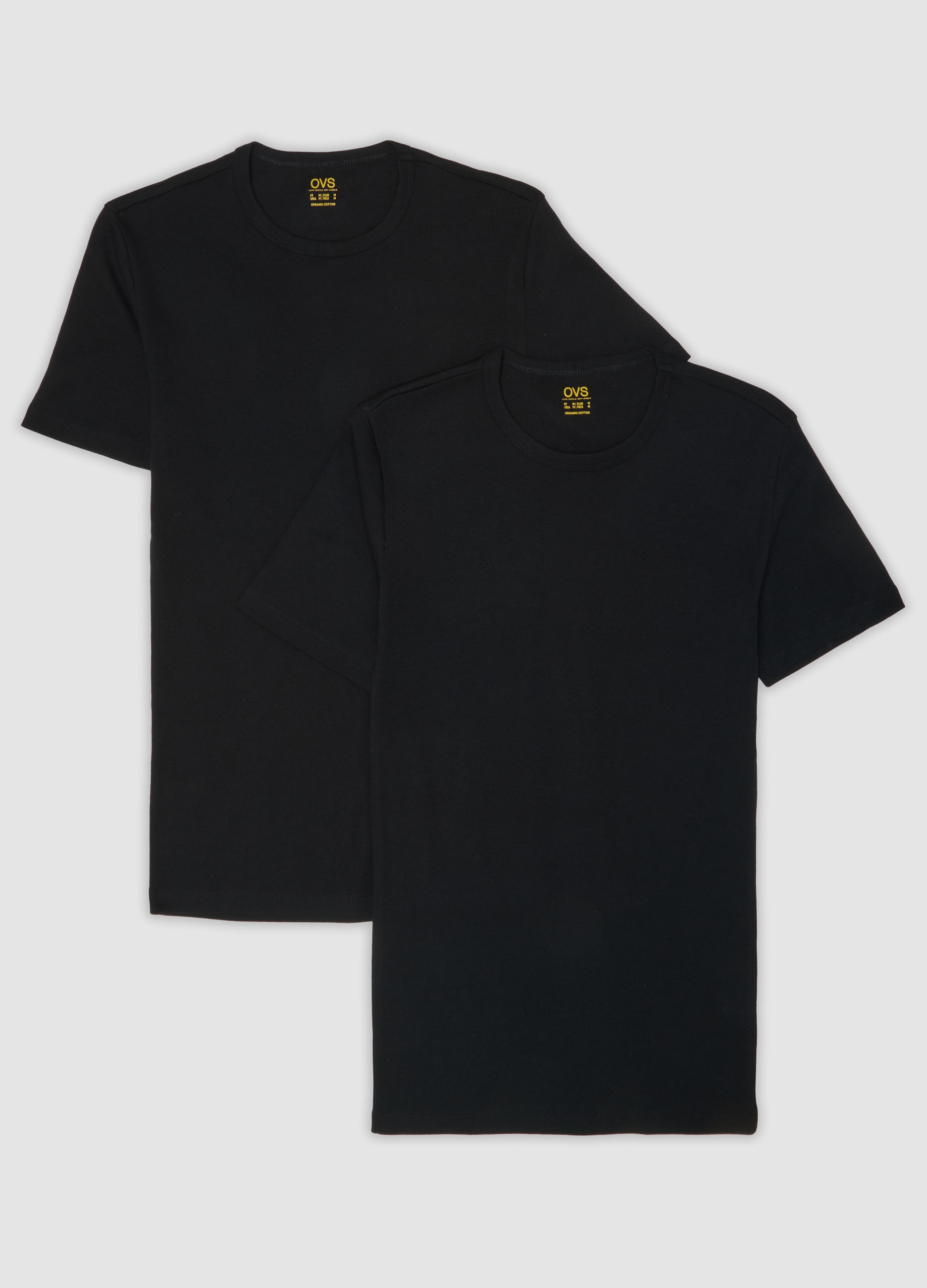 OVS, Bipack T-shirt Nere Girocollo In Puro Cotone Organico Regular Fit, Uomo, Nero, Taglia: L