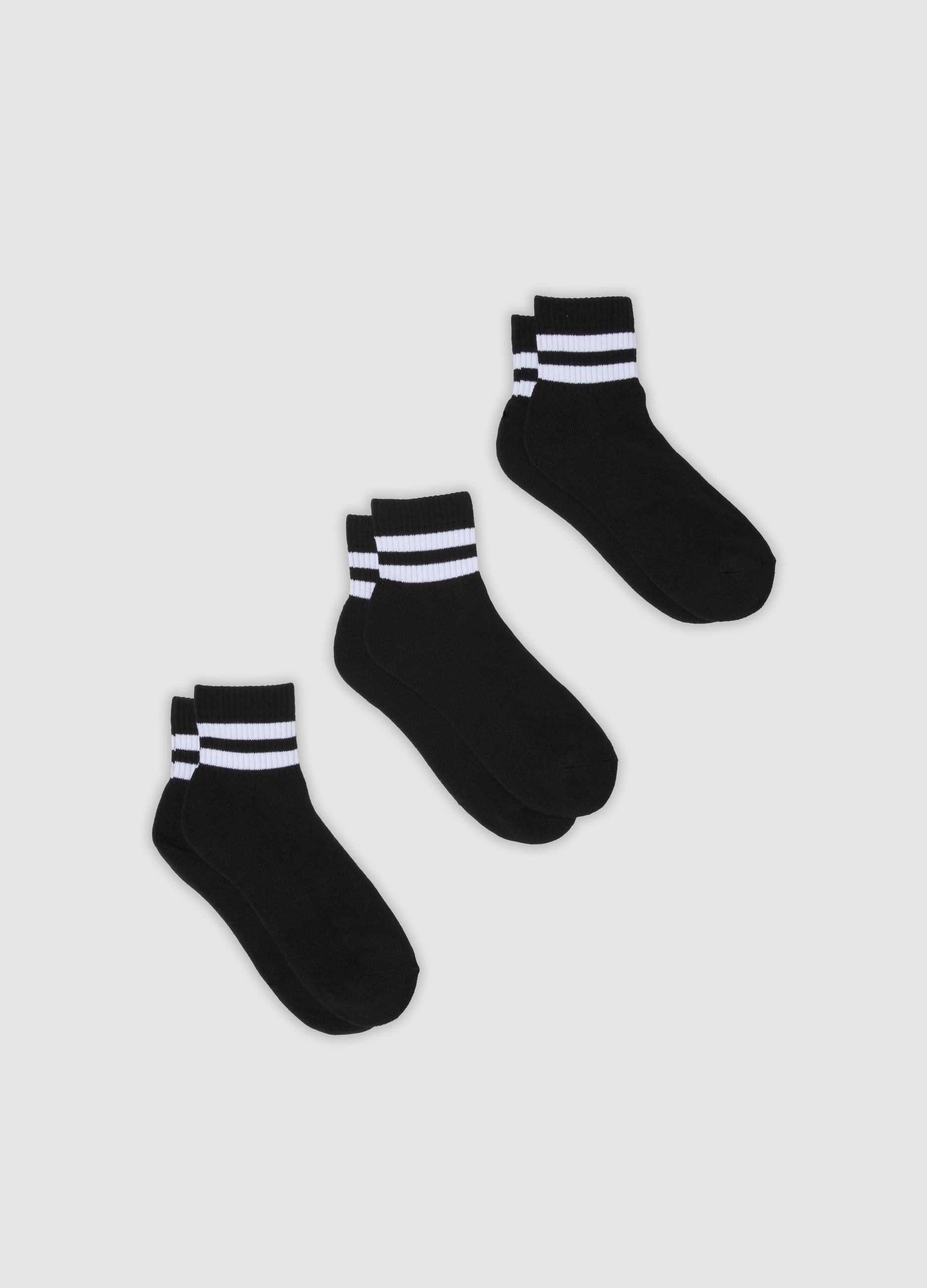 OVS, Tripack Di Calze Sportive Nere In Cotone Organico Elasticizzato, Uomo, Nero, Taglia: 43-46