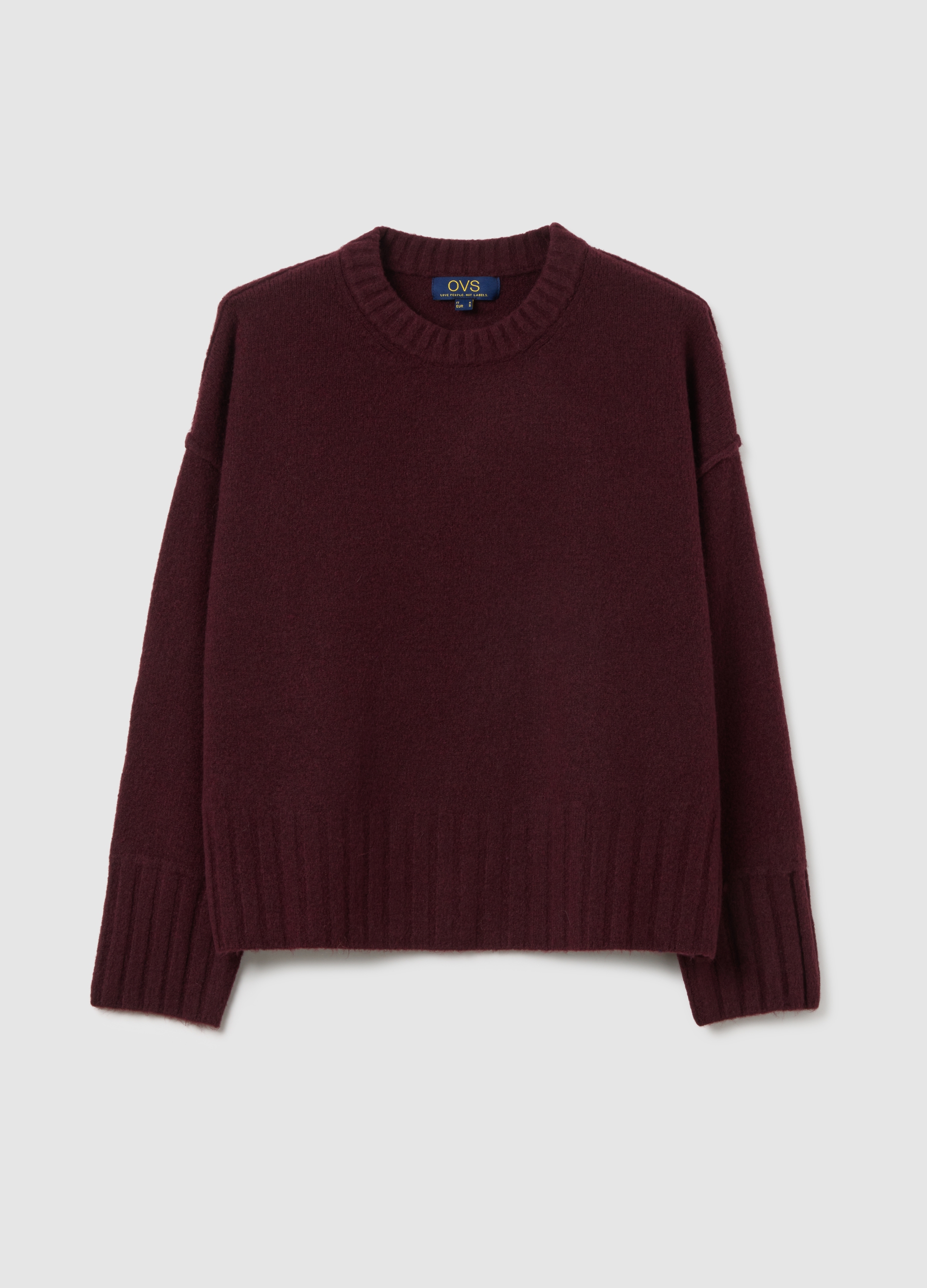 Pullover Con Girocollo Rosso Vestibilità Over, Mujer, Rojo Oscuro, Talla: 42