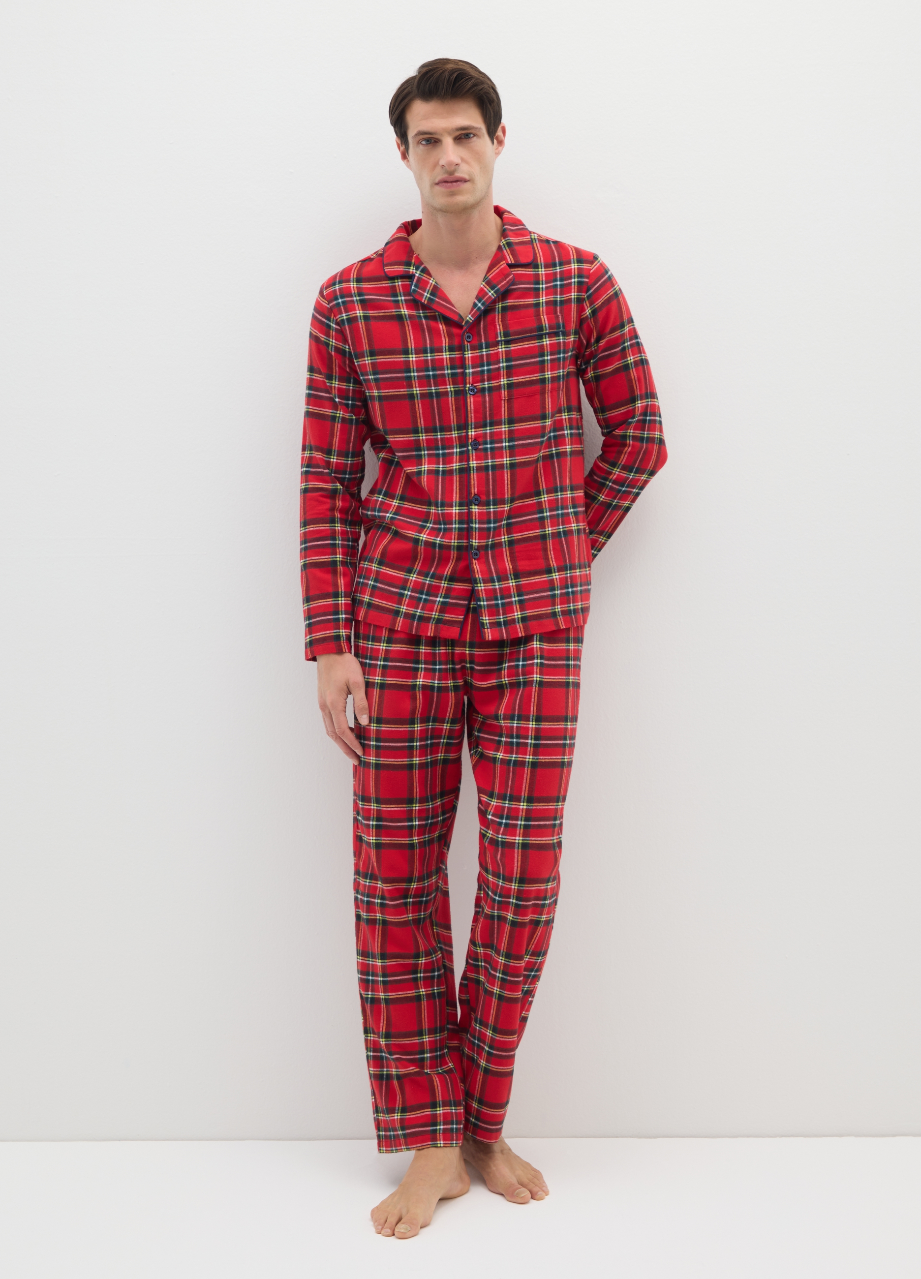 OVS, Pijama A Cuadros Multicolor De Puro Algodón Y Franela Corte Regular, Hombre, Verde/rosso, Talla: S