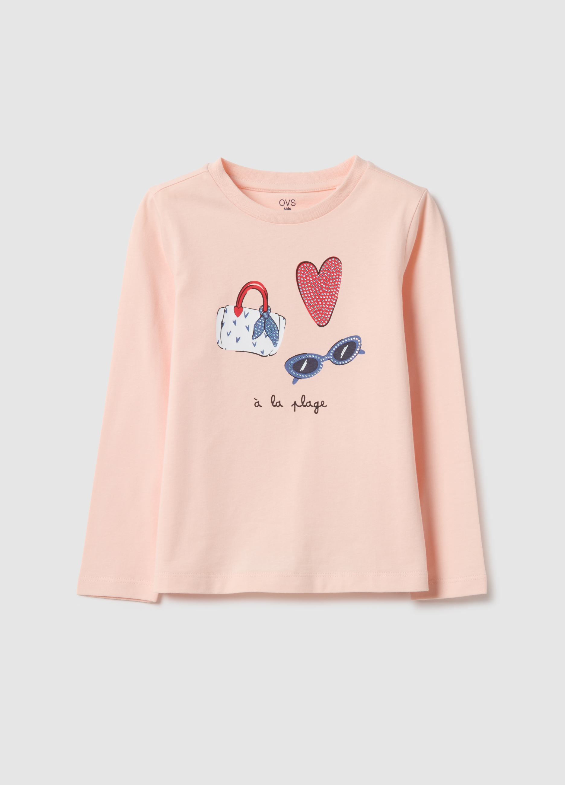 OVS KIDS, Camiseta Rosa De Algodón Puro Para Niña Con Ajuste Regular, Niña, Rosa Claro, Talla: 6-7