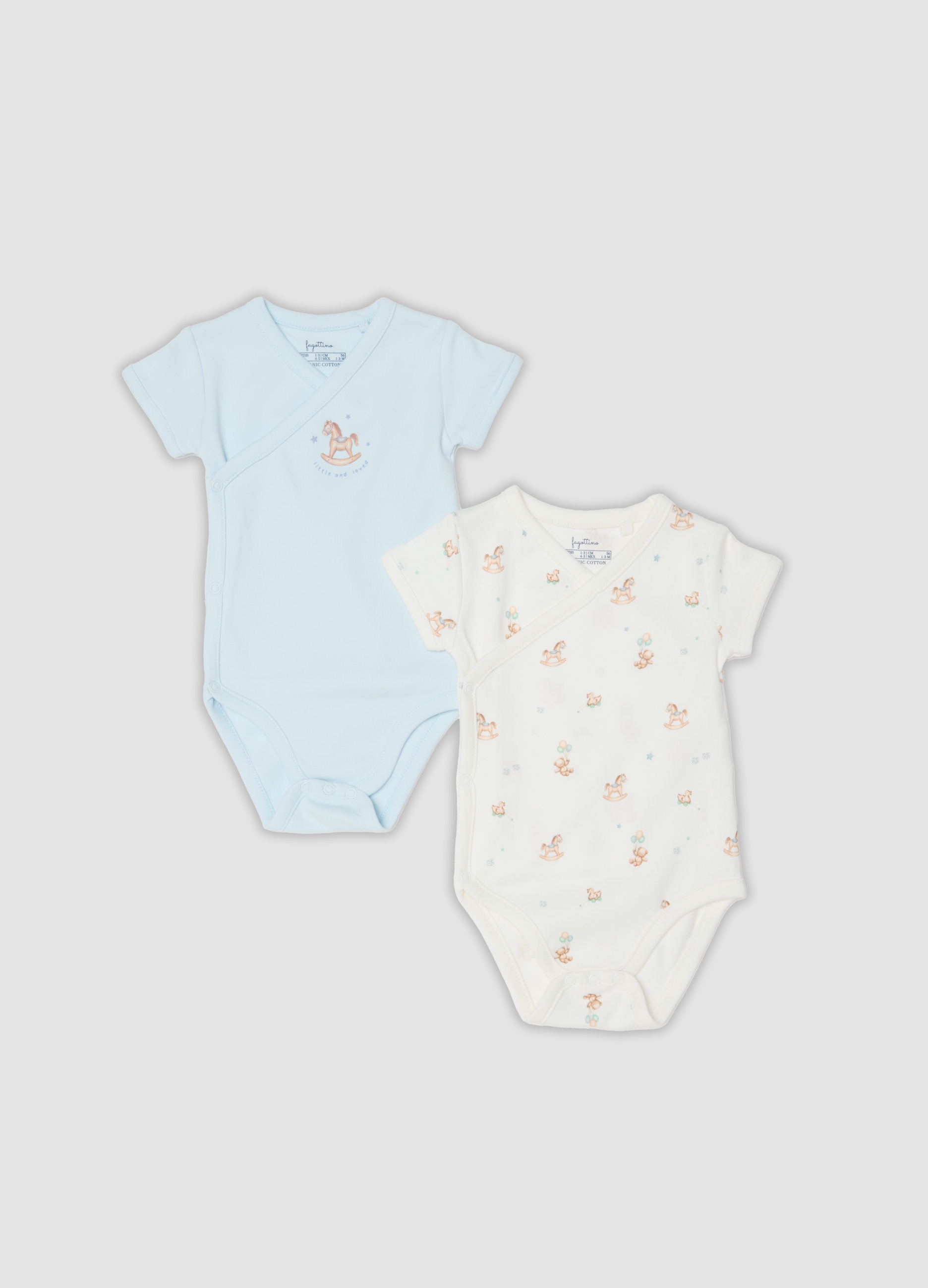 FAGOTTINO, Bipack Di Body Multicolor In Puro Cotone Organico Con Stampa Per Neonato, Multicolor, Taglia: 0-1