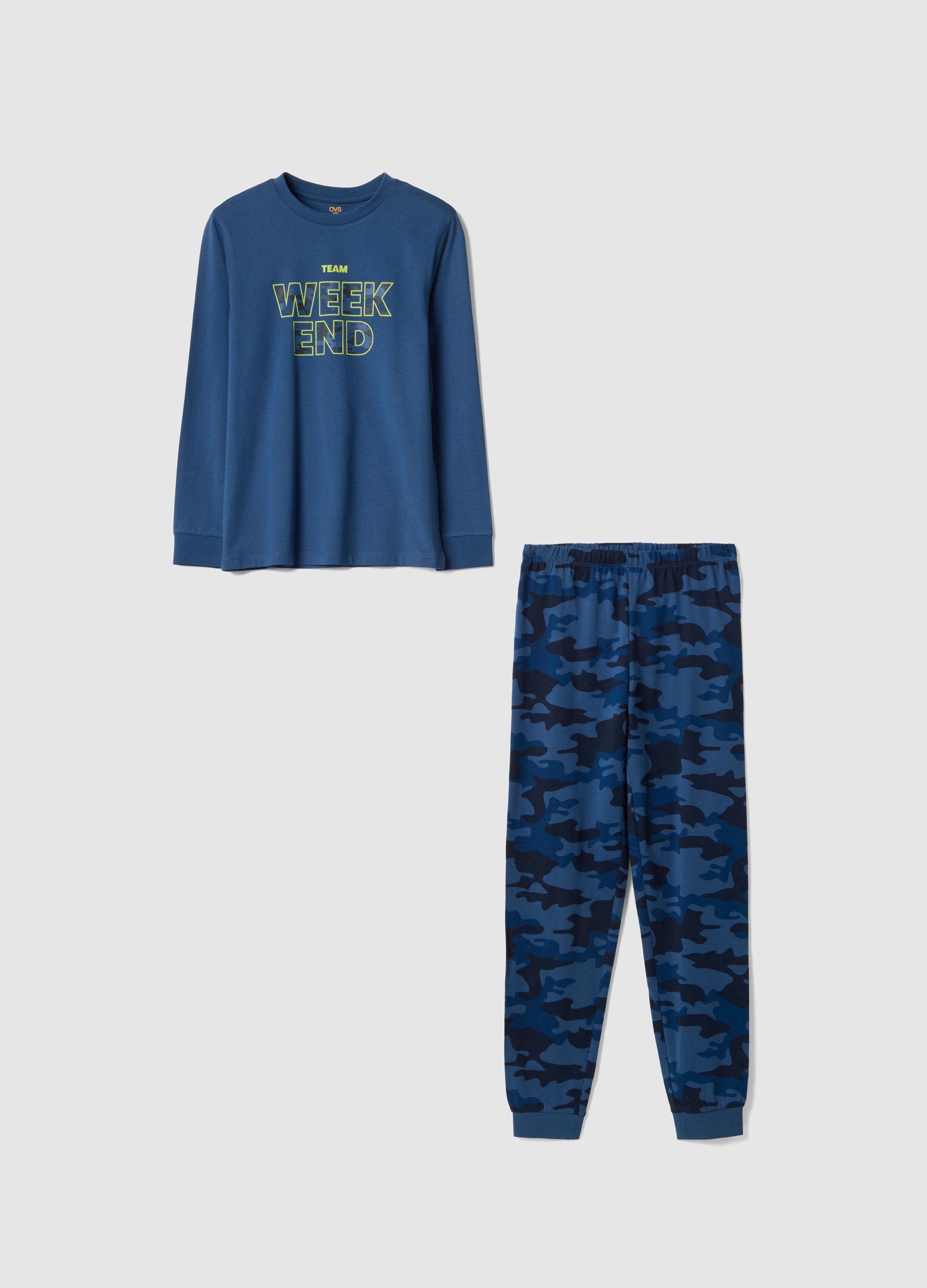 OVS KIDS, Pijama Infantil De Algodón Puro Azul Con Diseño De Camuflaje, Ajuste Regular, Niño, Azul marino, Talla: 12-13