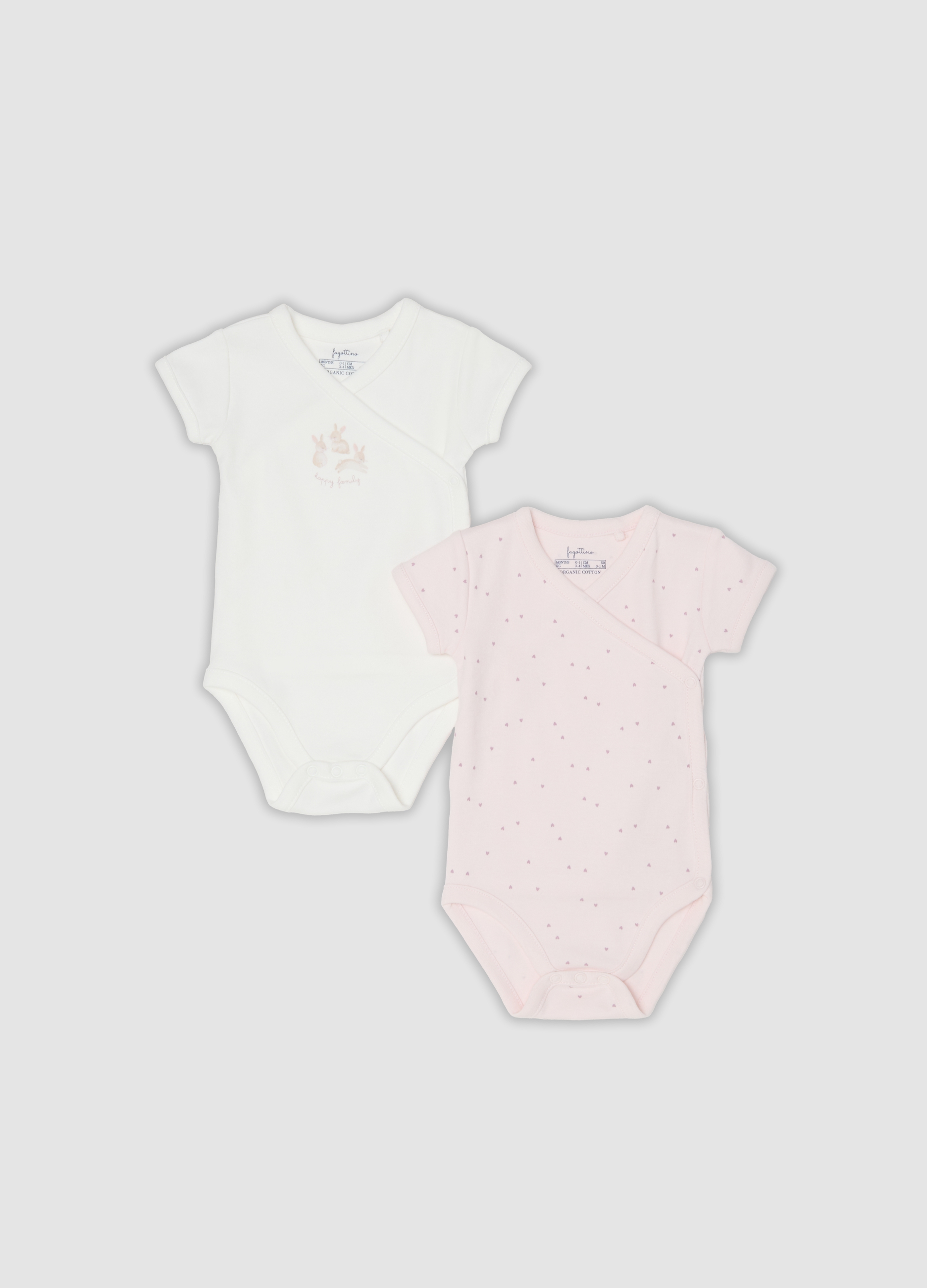 FAGOTTINO, Bipack Di Body Rosa E Bianco In Cotone Organico A Maniche Corte Per Bimbe, Neonata, Multicolor, Taglia: 0-1