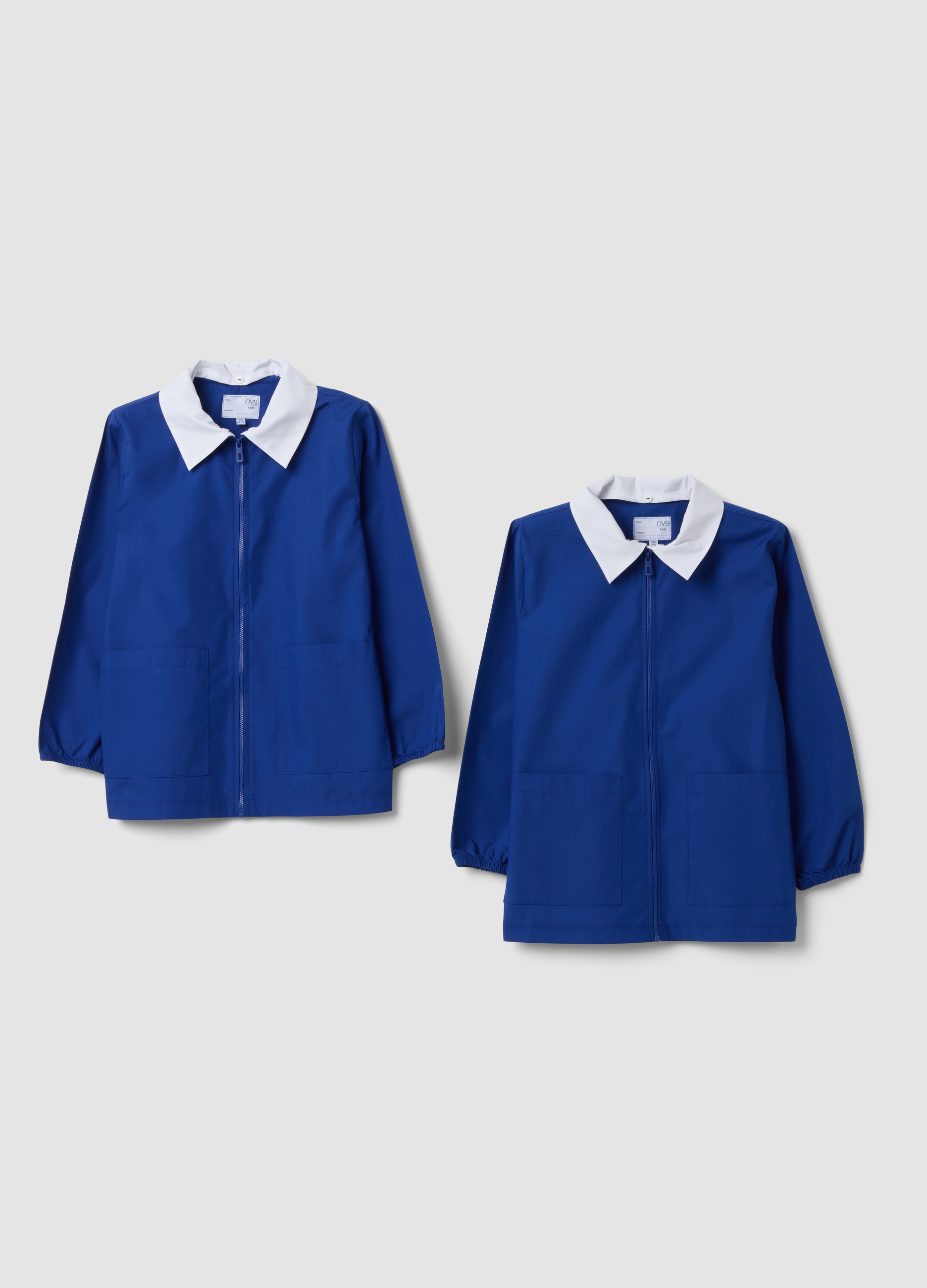 OVS KIDS, Bipack Di Grembiuli Corti Da Scuola Blu Con Zip E Colletto Bianco Per Bambino, Blu, Taglia: 13-14