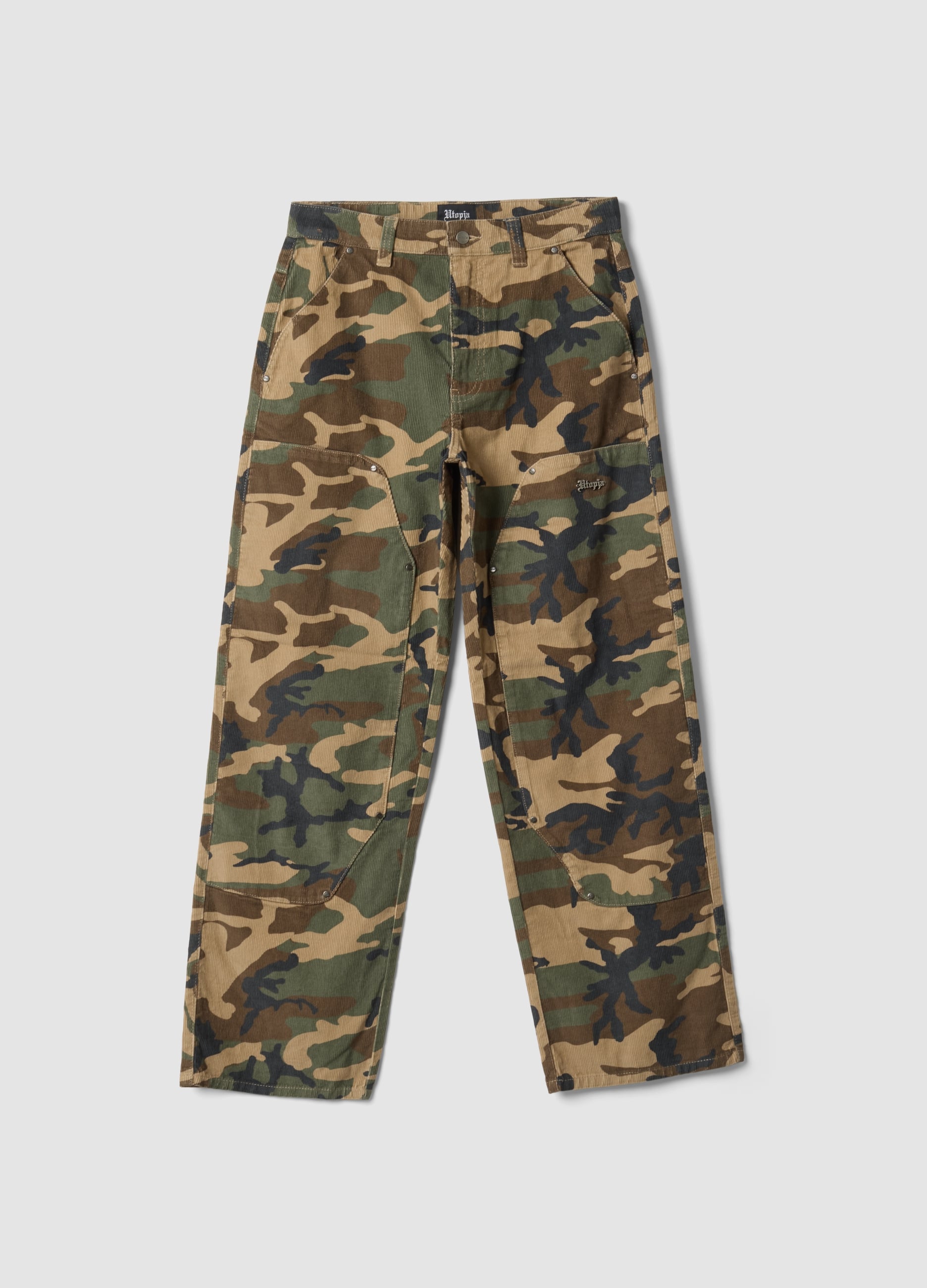 UTOPJA, Corduroy Carpenter Pants Washed Camo, Uomo, Multicolor, Taglia: XL