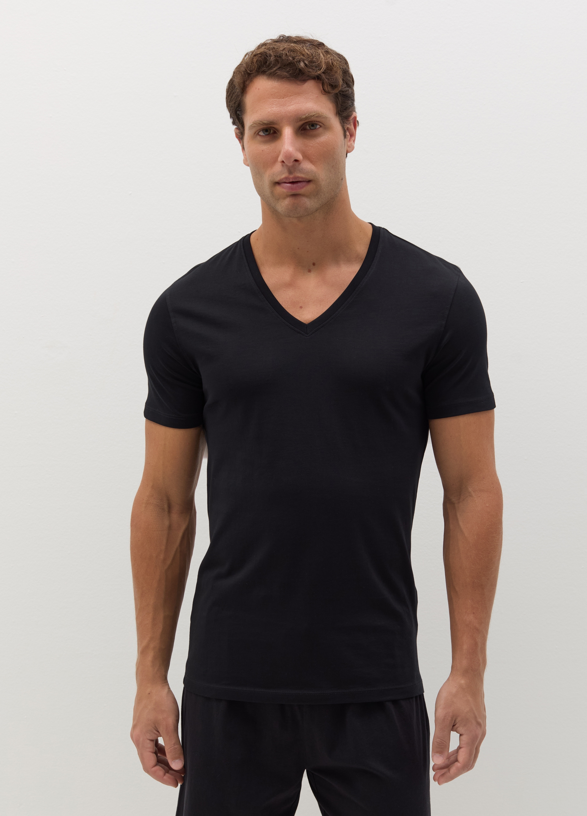 OVS , Bipack T-shirt Intima In Cotone Supima Scollo A V, Uomo, Nero, Taglia: S