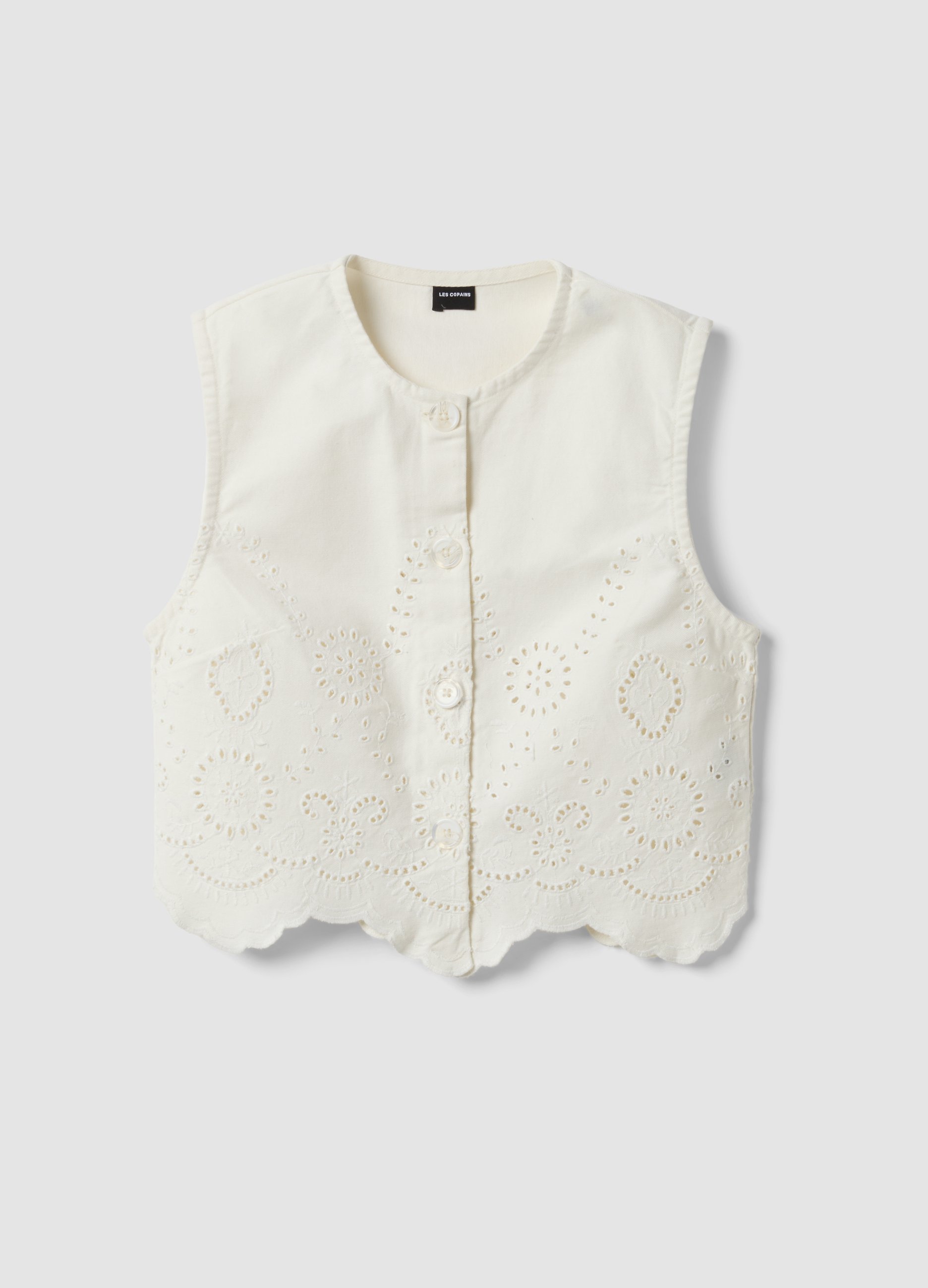 LES COPAINS, White Organic Cotton Broderie Anglaise Shirt, Mujer, Blanco, Talla: 34