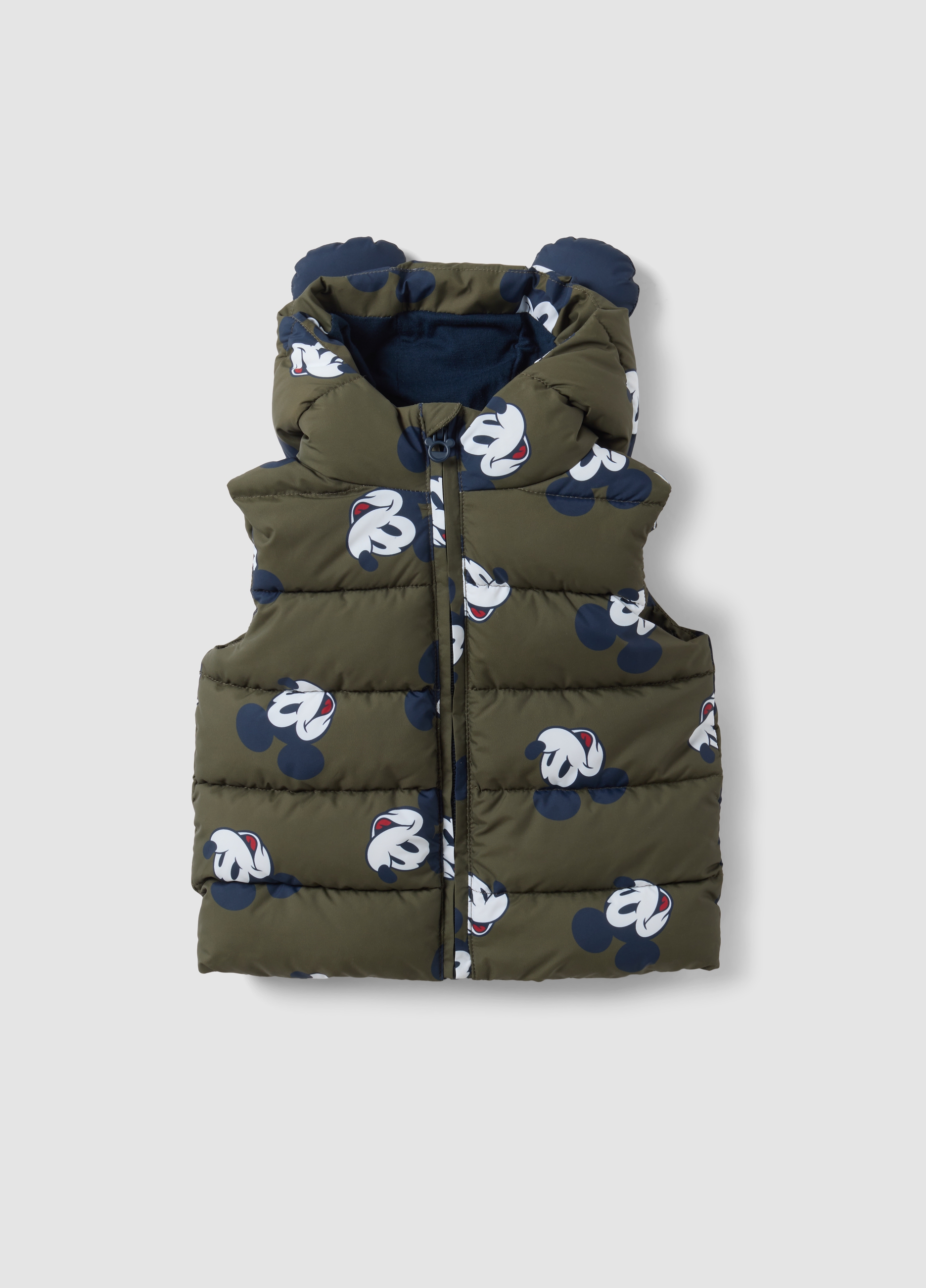FAGOTTINO, Gilet Verde Imbottito Con Cappuccio E Stampa Mickey Per Bimbo, Bambino, Verde, Taglia: 18-24
