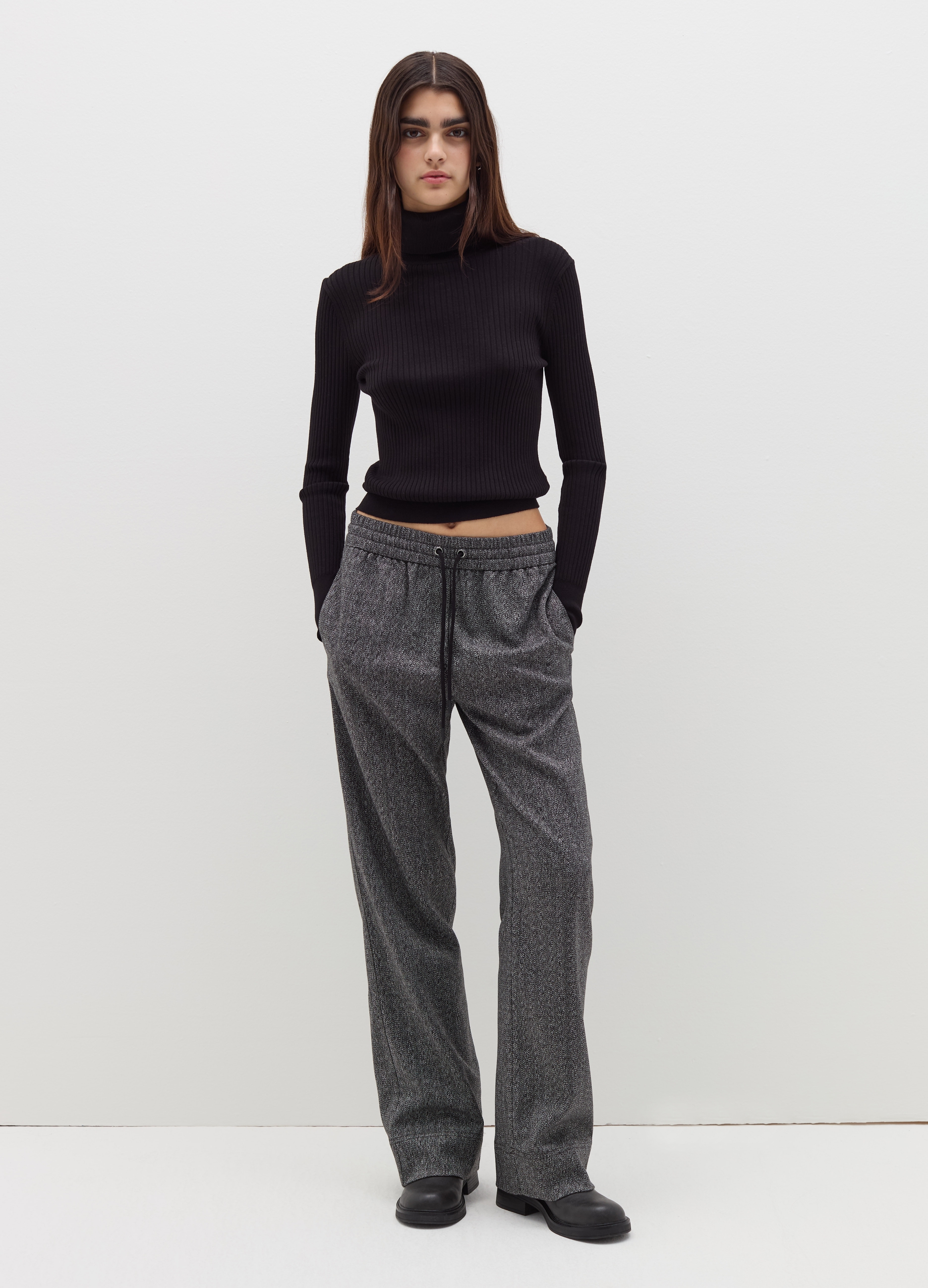 B.ANGEL, Pantalón Relaxed Fit Con Cordón, Mujer, Negro/Gris, Talla: 38