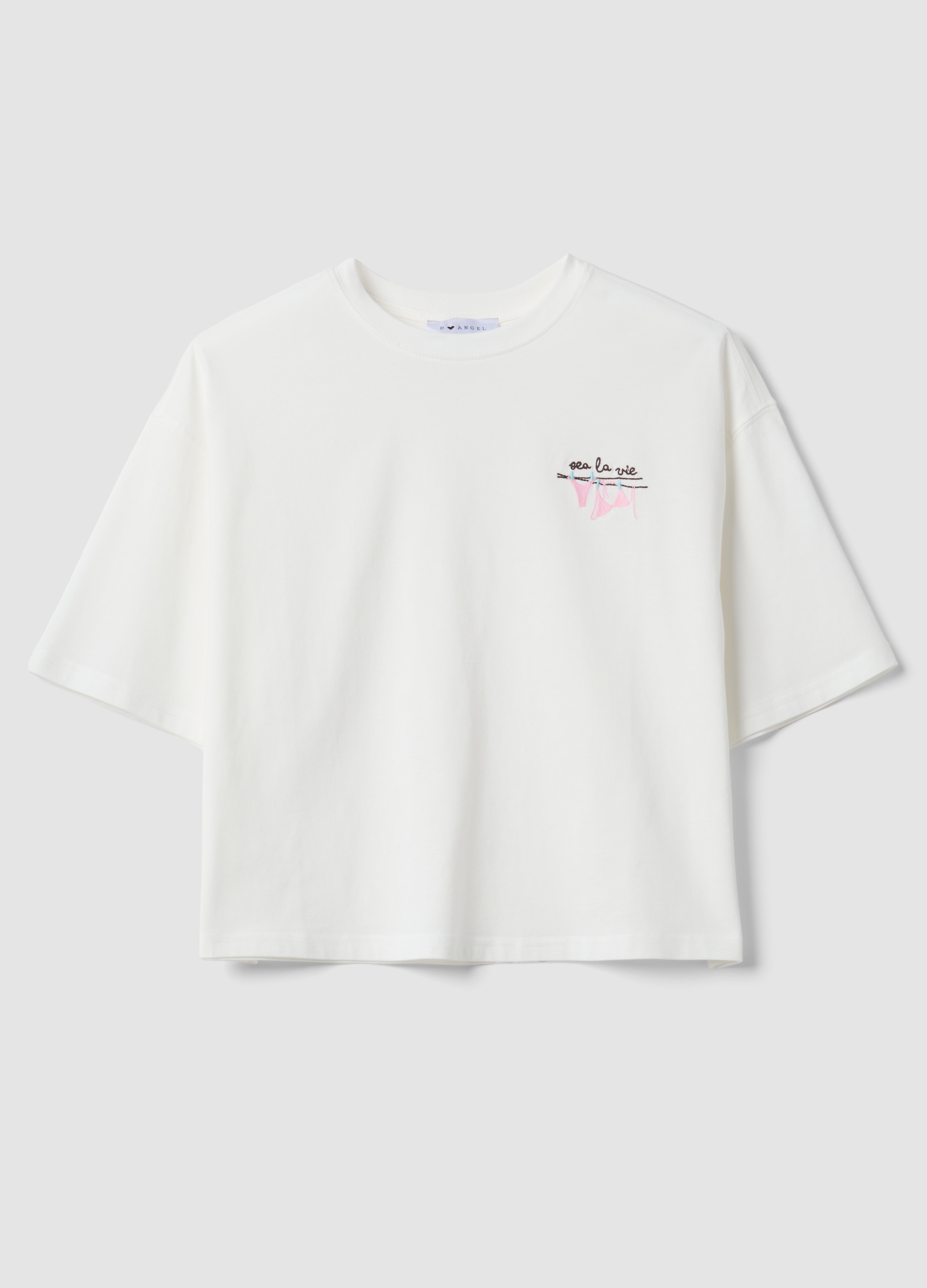 B.Angel, T-shirt Bianca In Puro Cotone A Maniche Corte, Frau, Bianco, Größe, 42