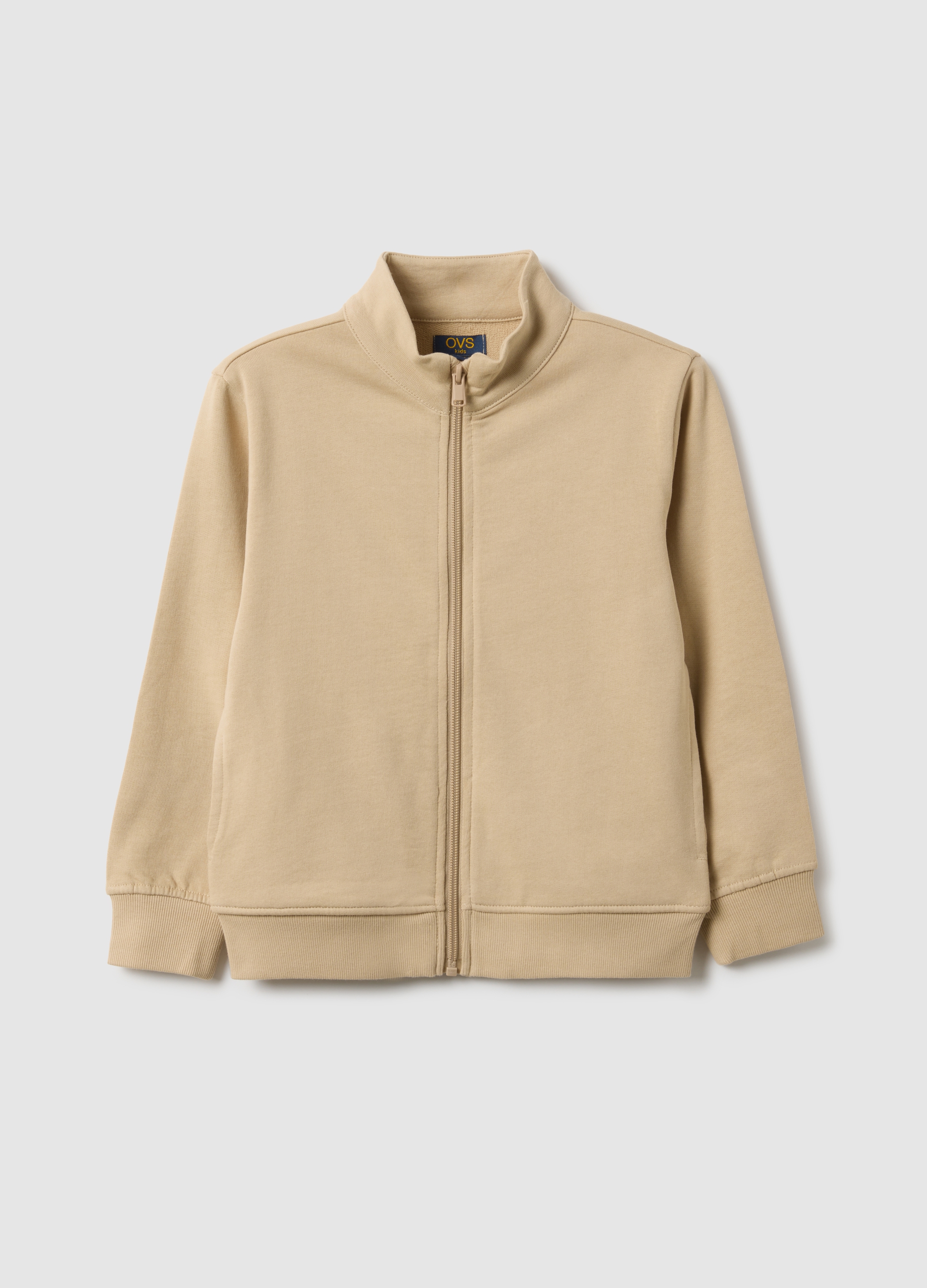 OVS KIDS, Sudadera De Niño Beige De Algodón Puro, Ajuste Regular Con Cremallera Completa, Niño, Beige Oscuro, Talla: 6-7