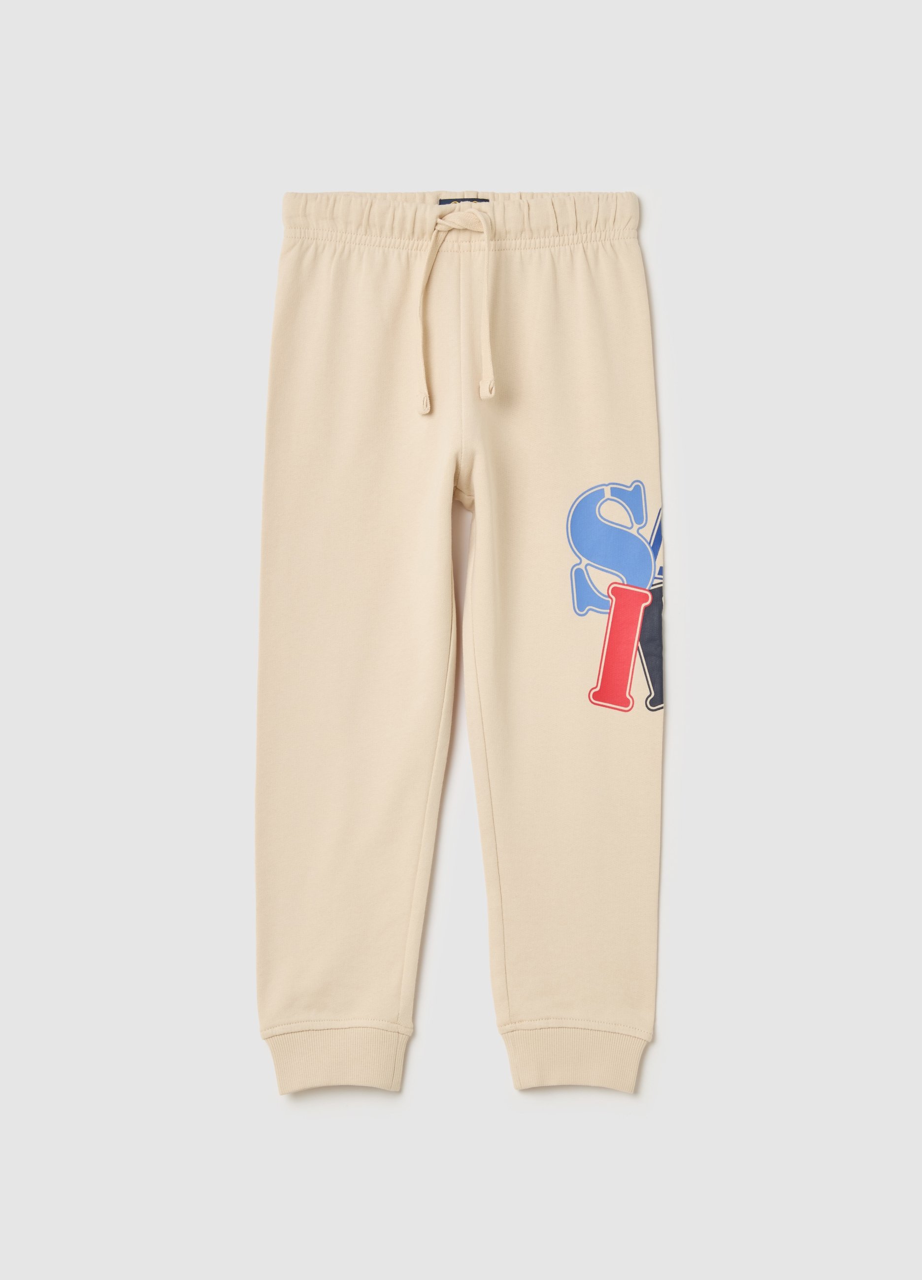 Joggers De Felpa Con Cordón De Ajuste Y Estampado, Niño, Arena, Talla: 4-5