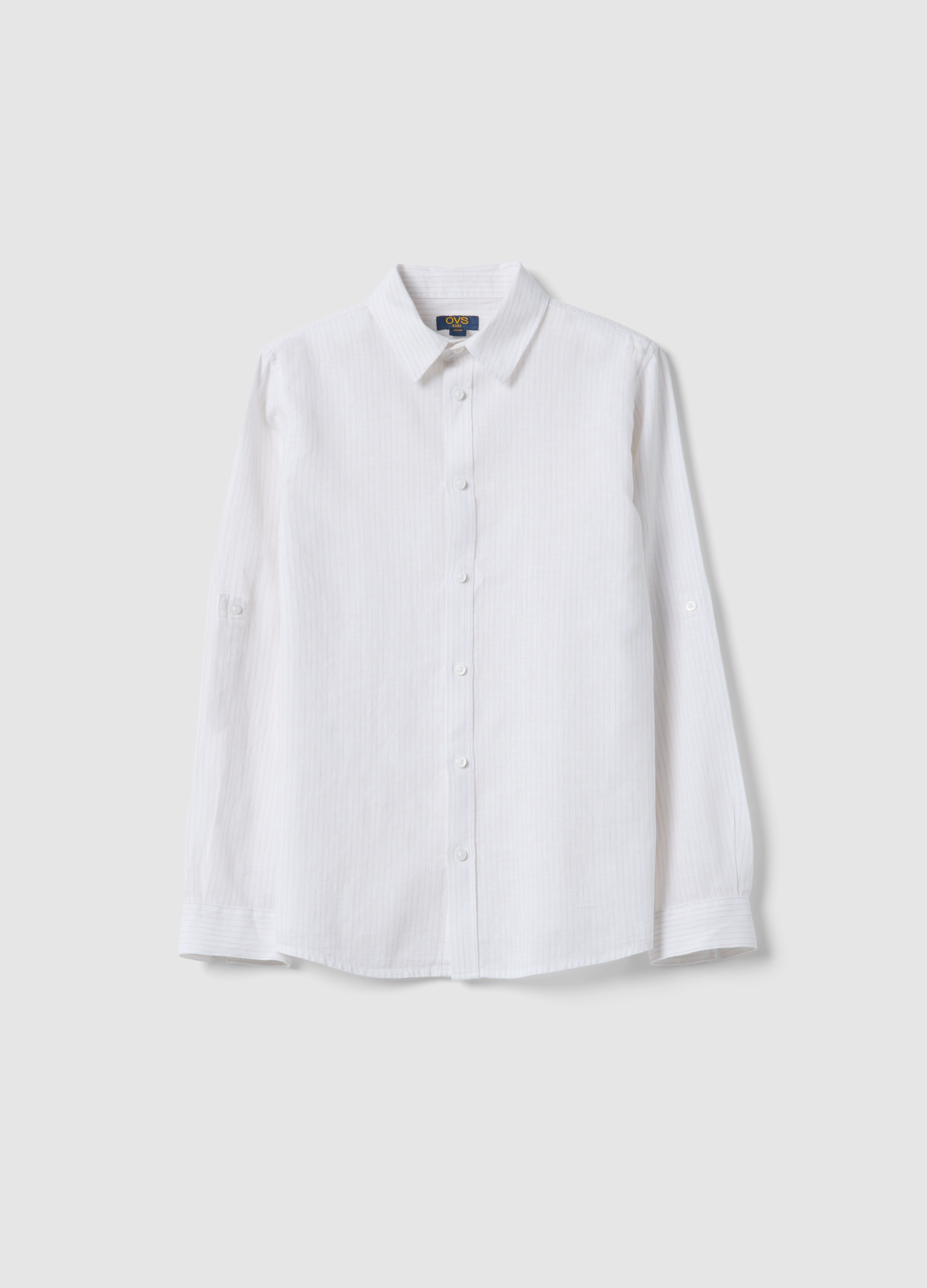 OVS KIDS, Camicia In Misto Lino E Cotone Bianca Da Ragazzo Regular Fit, Niño, Blanco óptico, Talla: 10-11