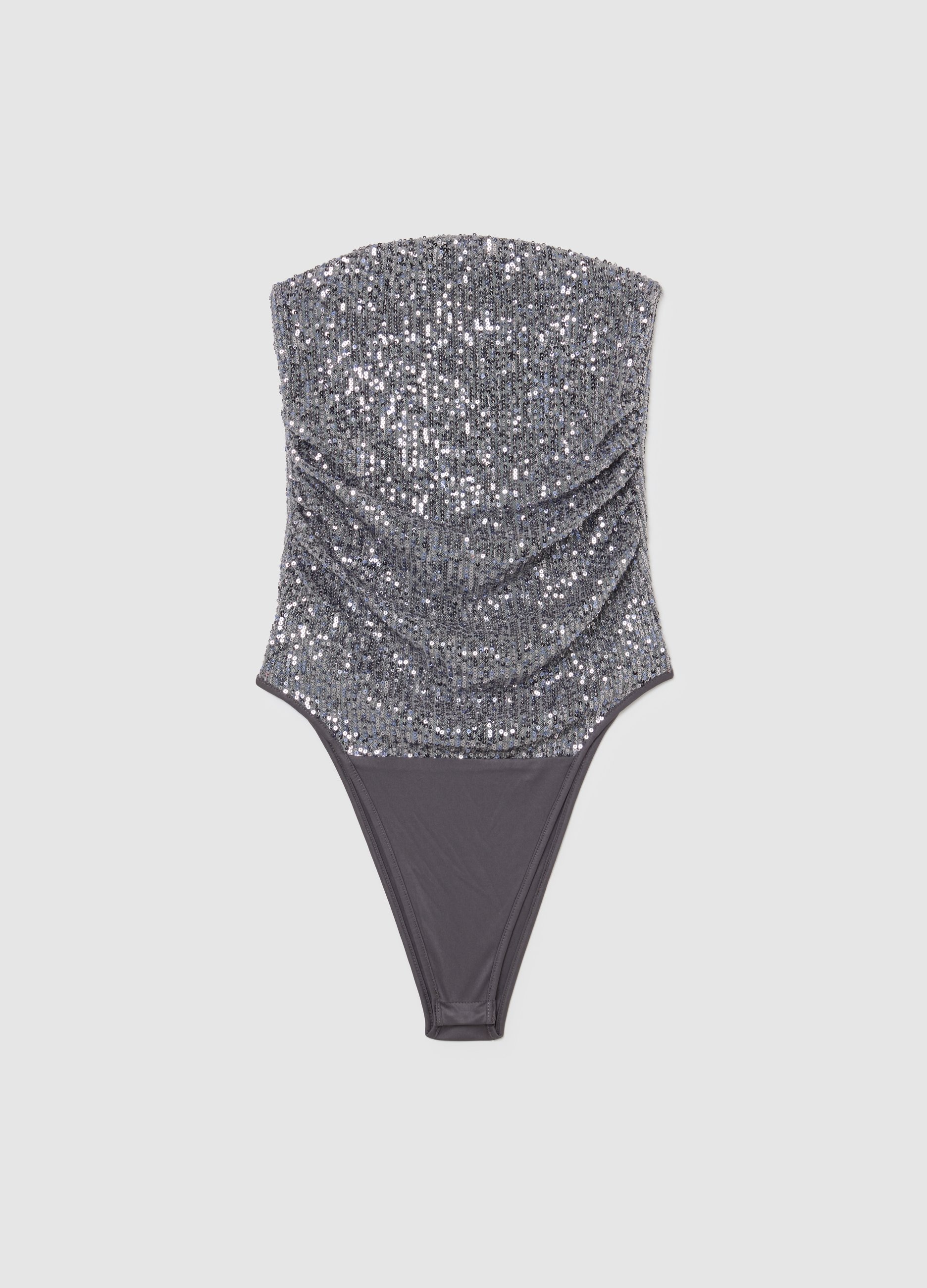 B.ANGEL, Body Grigio Con Paillettes Vestibilità Fitted, Mujer, Gris Plateado Claro, Talla: M