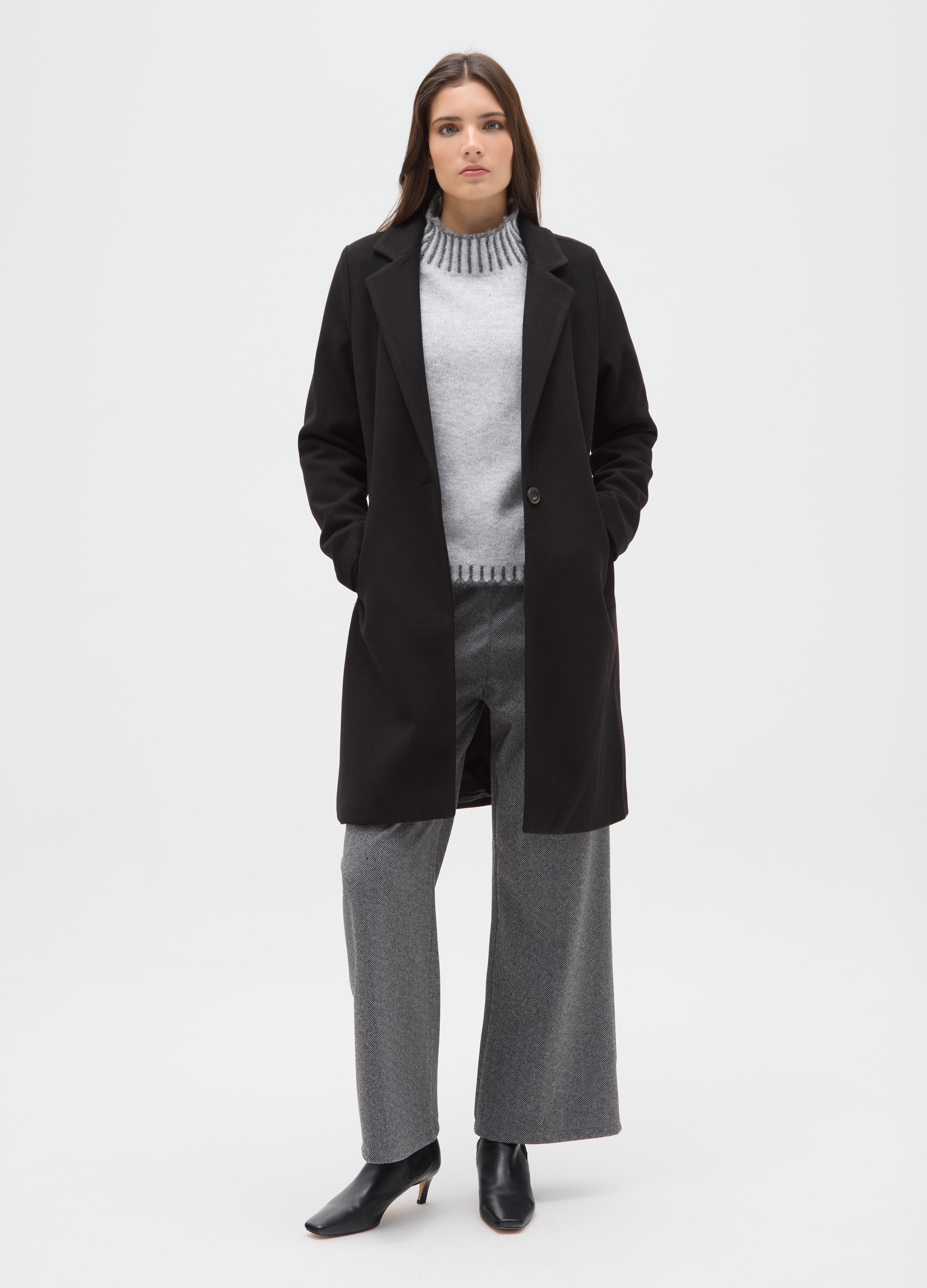 HYBRID, Cappotto Monopetto Nero Regular Fit, Donna, Nero, Taglia: M