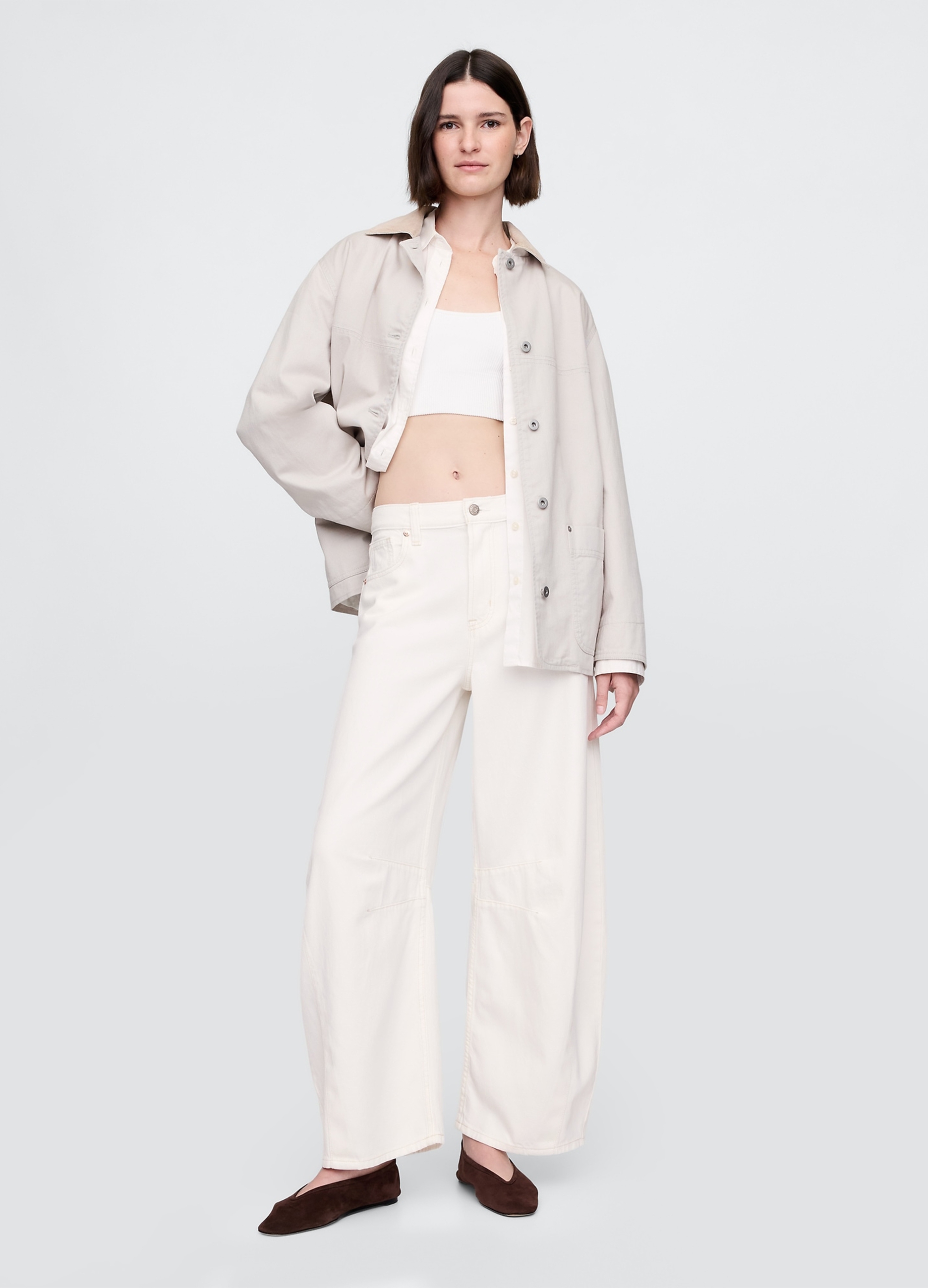 GAP, Pantaloni Ampi Bianchi In Cotone, Donna, Bianco, Taglia: 34 REGULAR