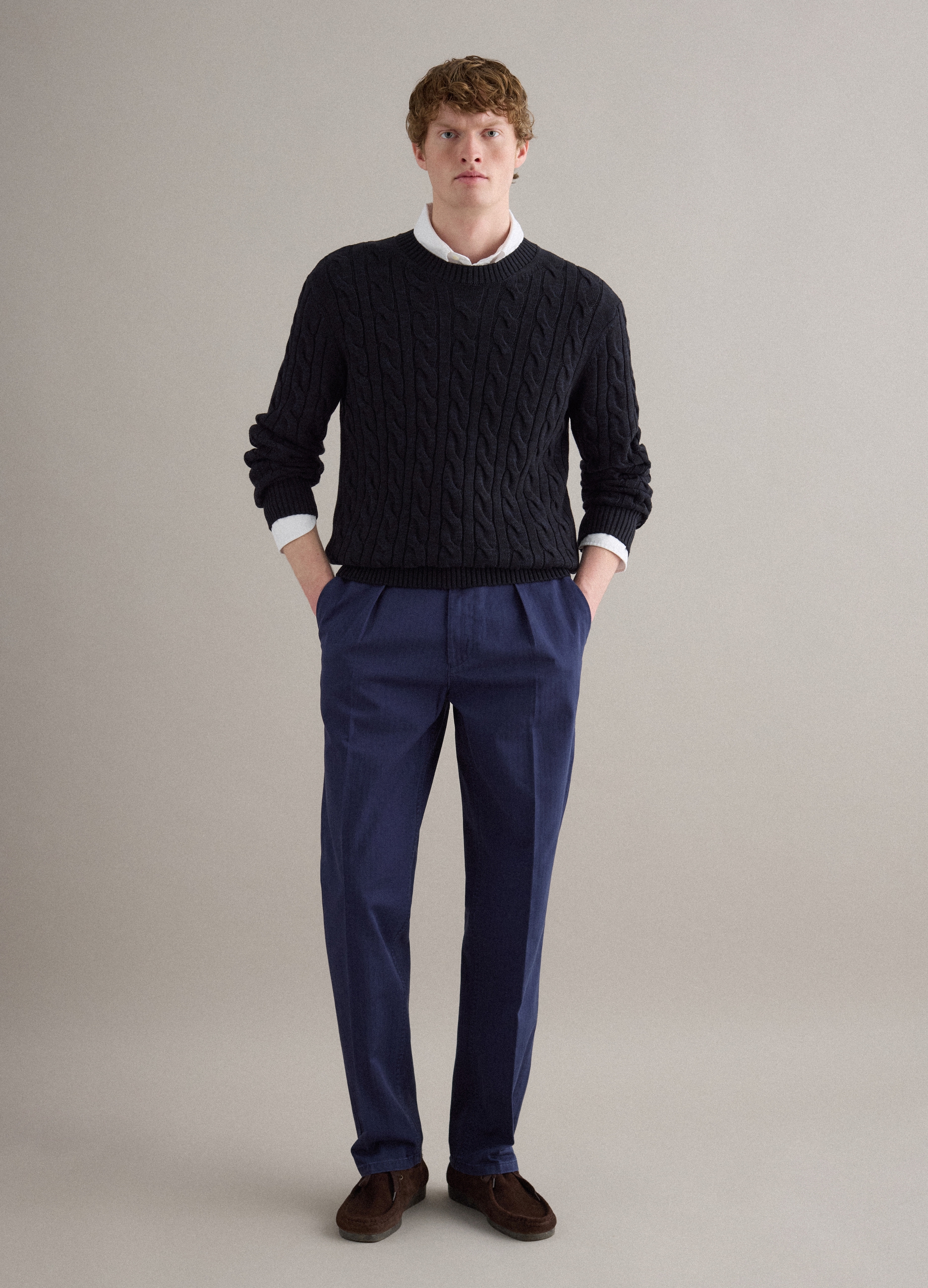 PIOMBO, Pantalones Chino Azul De Algodón Puro Corte Regular, Hombre, Azul marino, Talla: 50