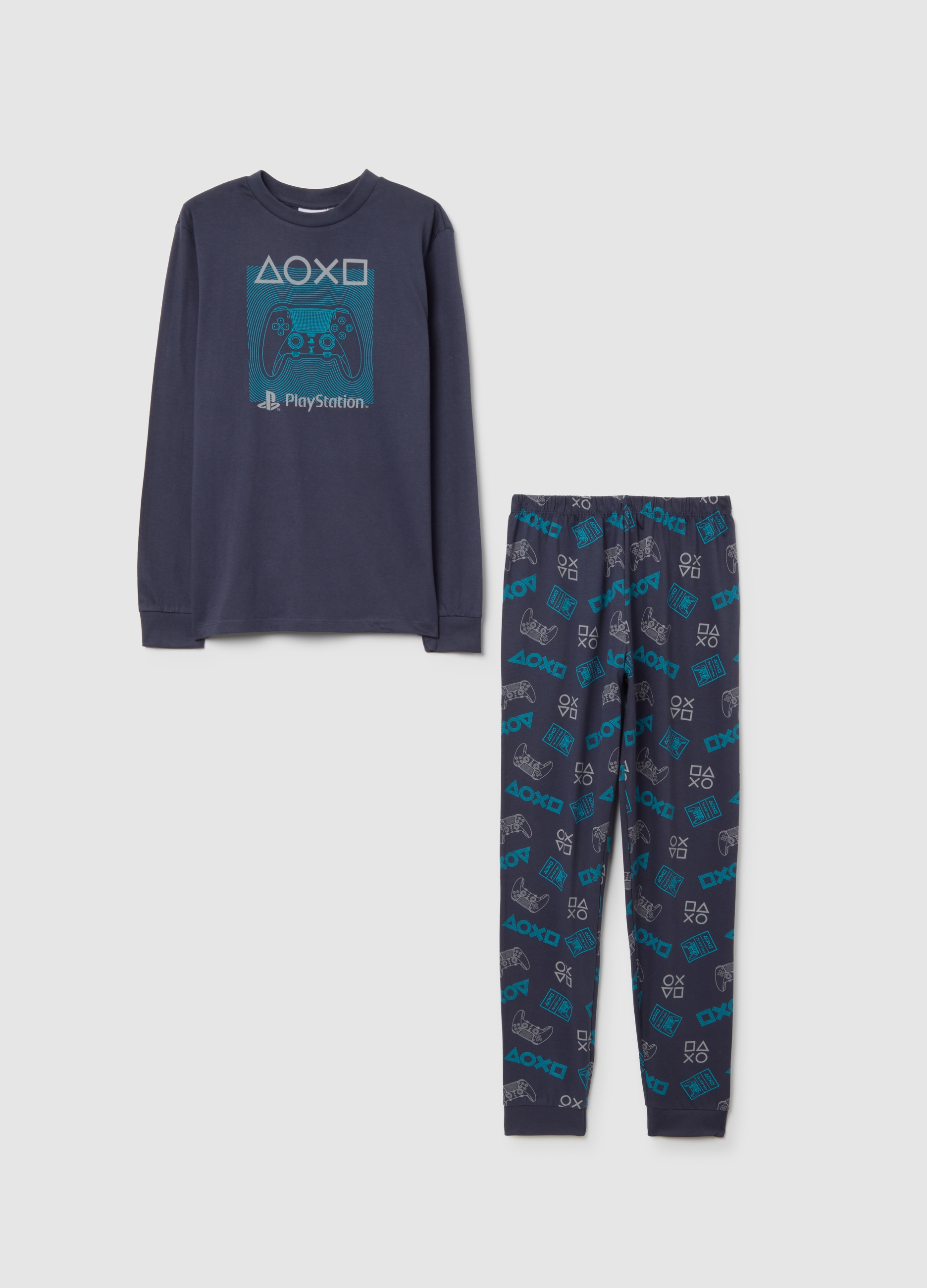 OVS KIDS, Pigiama Da Ragazzo In Puro Cotone Blu Regular Fit Con Stampa Playstation, Bambino, Blu, Taglia: 13-14