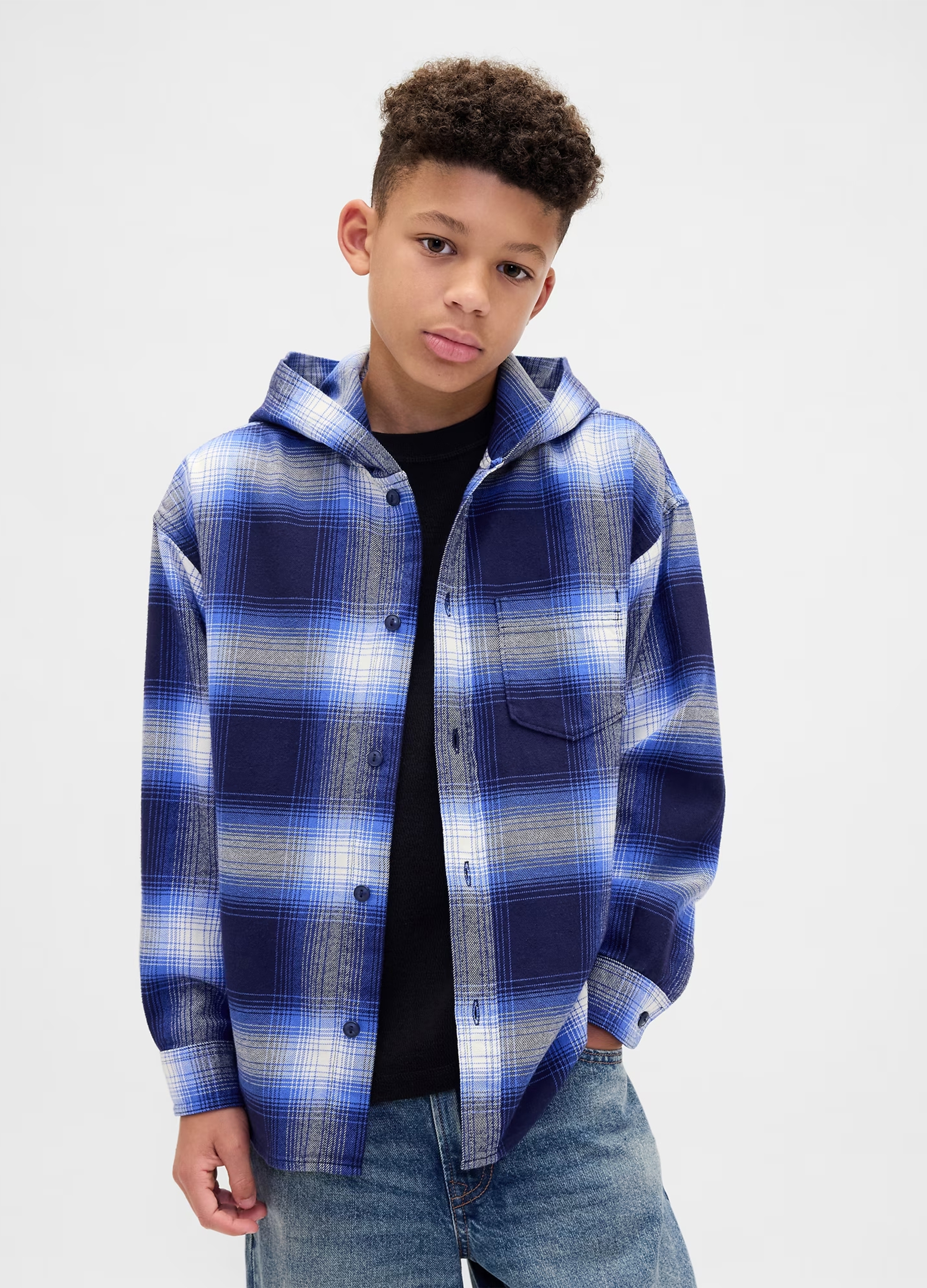 GAP KIDS, Camicia In Cotone Con Cappuccio, Bambino, Blu, Taglia: M/130-137