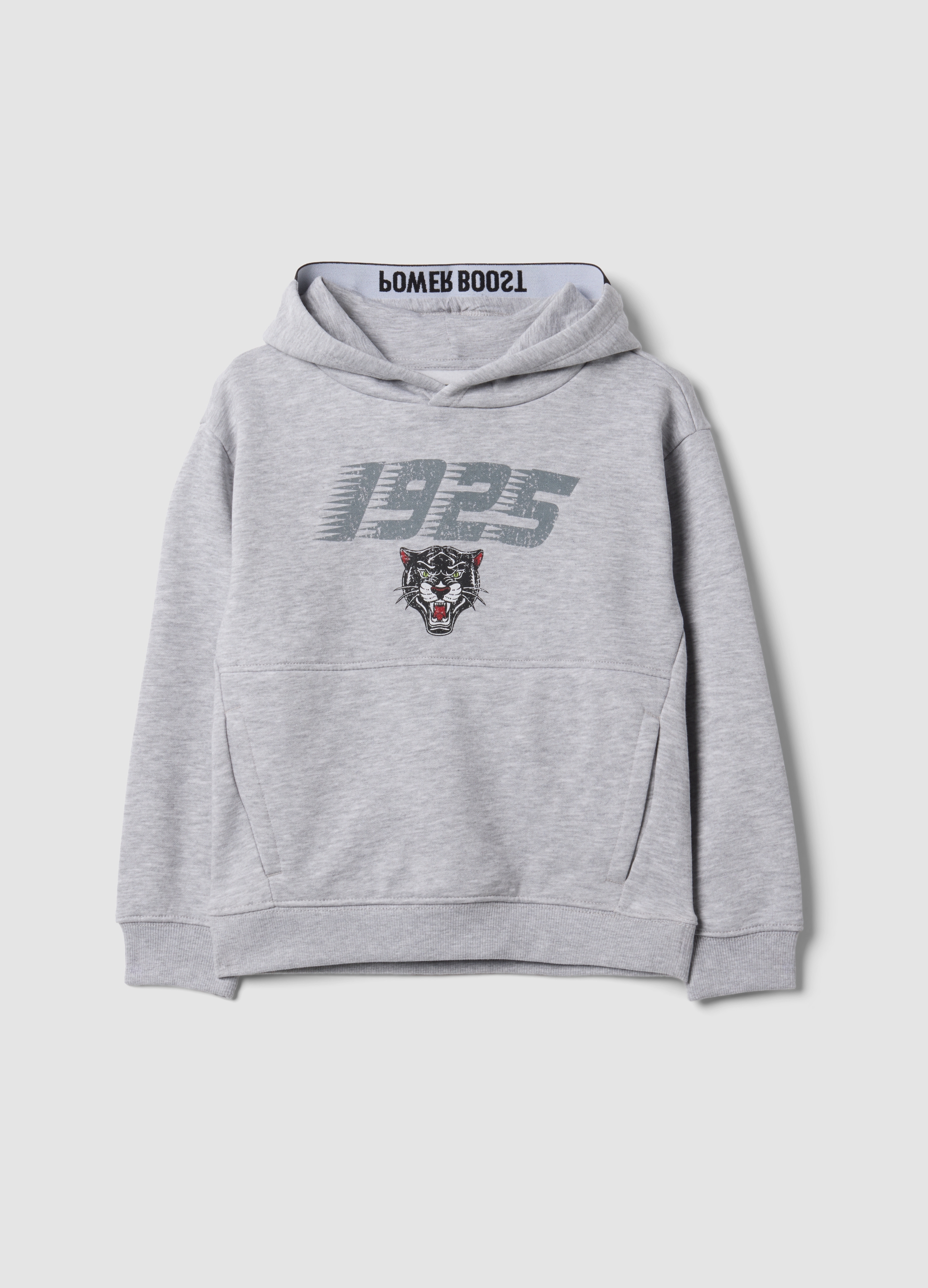 OVS KIDS, Felpa Grigia Con Cappuccio In Misto Cotone E Viscosa Con Stampa Per Bambino, Grigio, Taglia: 3-4