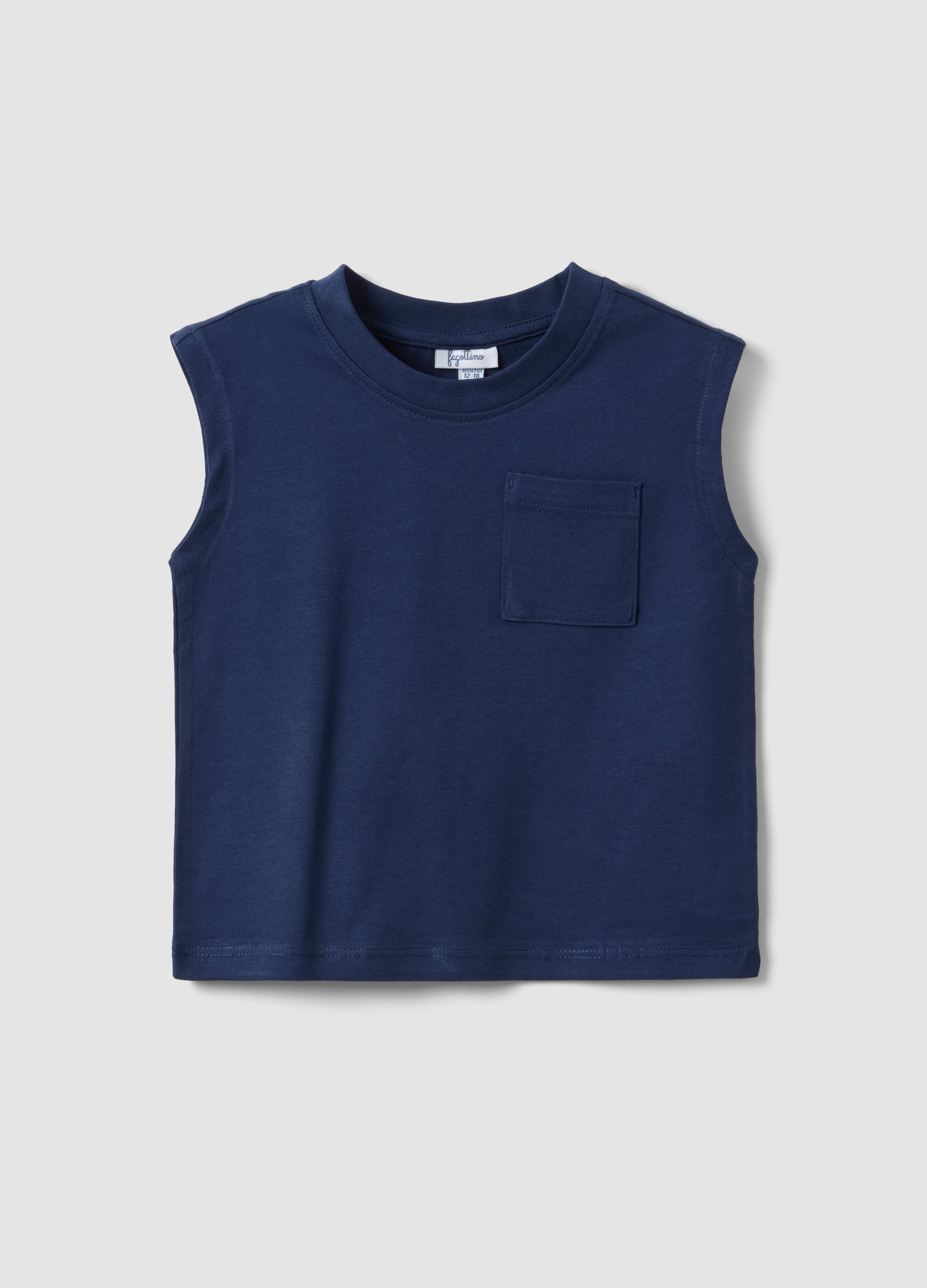 FAGOTTINO, Camiseta Sin Mangas Azul De Algodón Puro Regular Fit Para Niño Con Bolsillo, Niño, Blu Bluette, Talla: 24-30