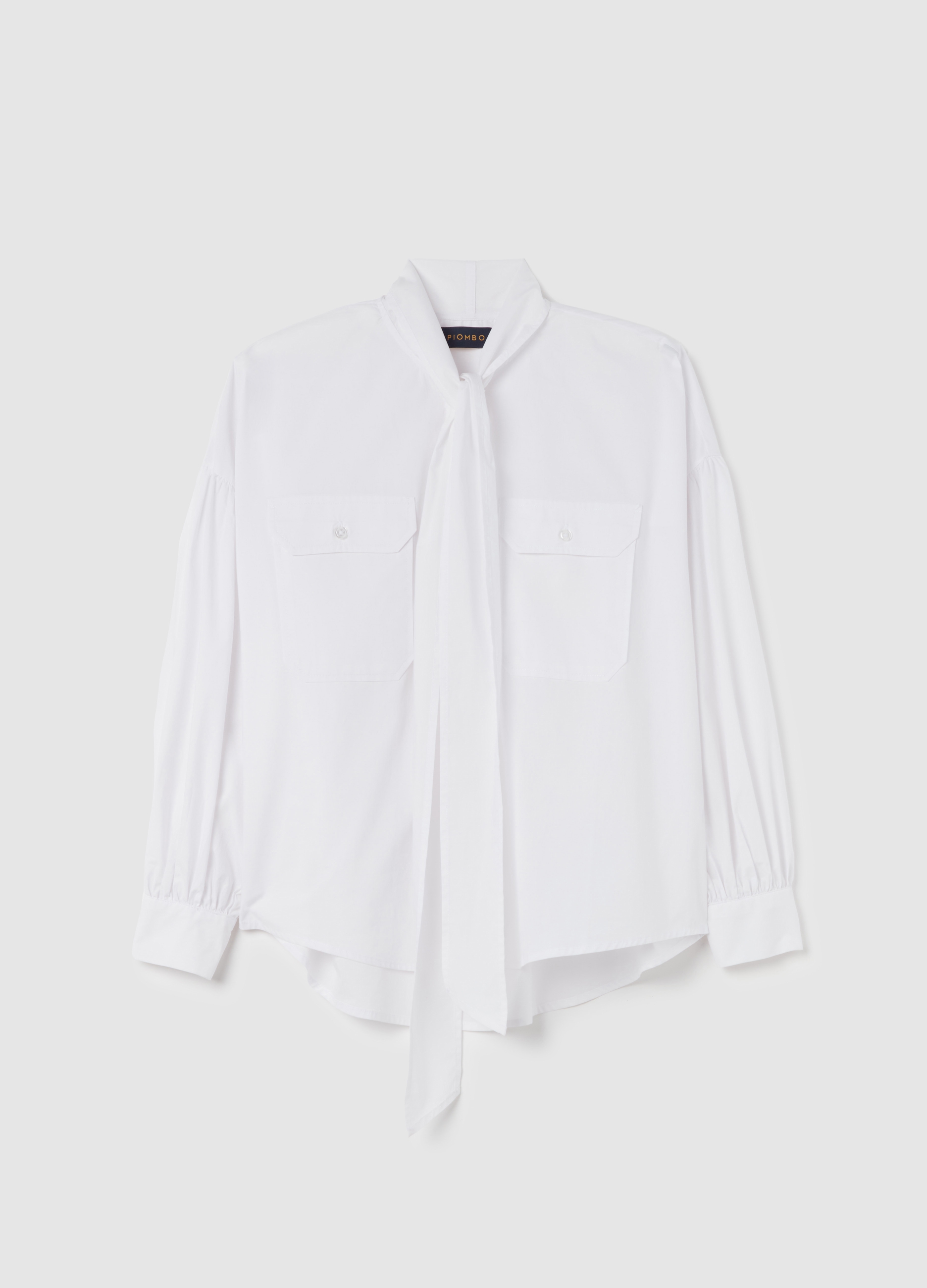 PIOMBO, Camicia In Cotone Con Foulard A Fiocco, Donna, Bianco, Taglia: 40