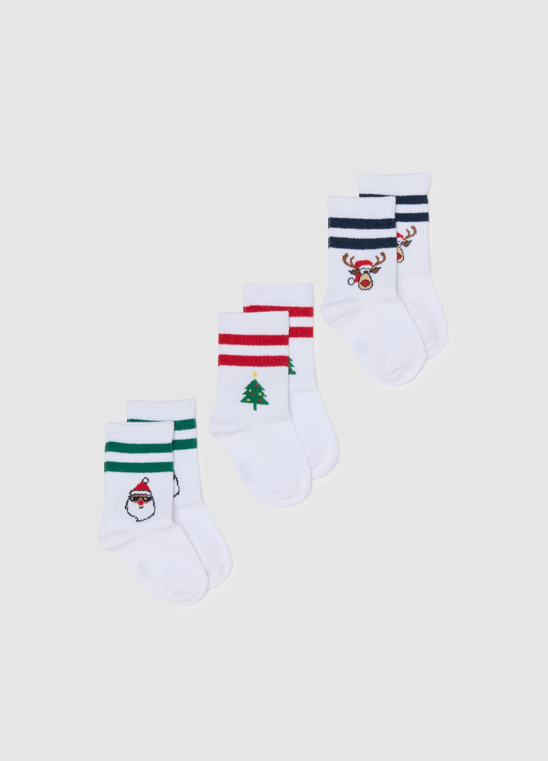 OVS KIDS, Tripack De Calcetines Navideños De Rayas Multicolores Para Niños En Mezcla De Algodón, Niño, Green/White, Talla: 31/33