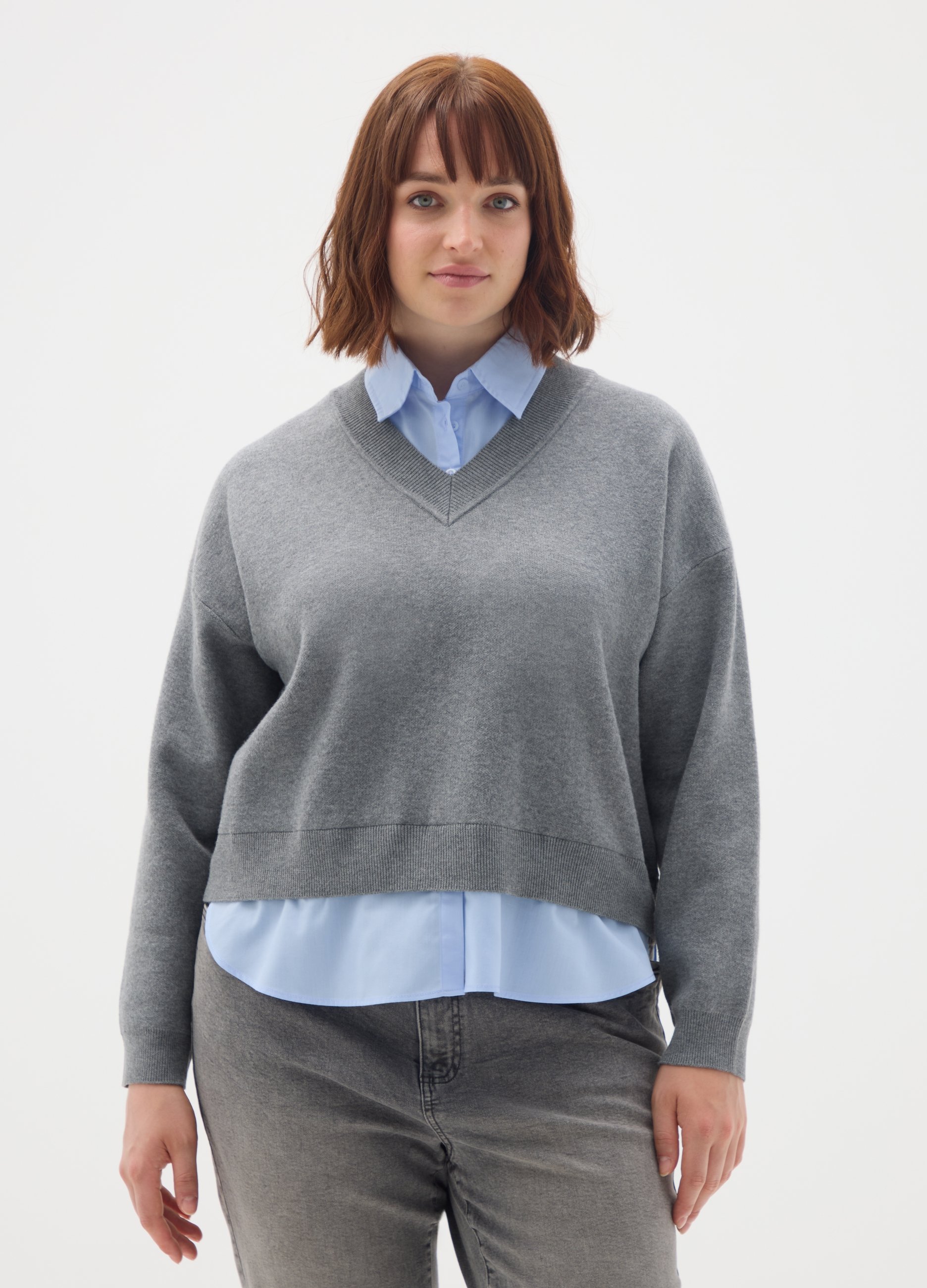 MYA, Maglione Grigio Regular Fit Con Scollo A V, Donna, Grigio, Taglia: XXL