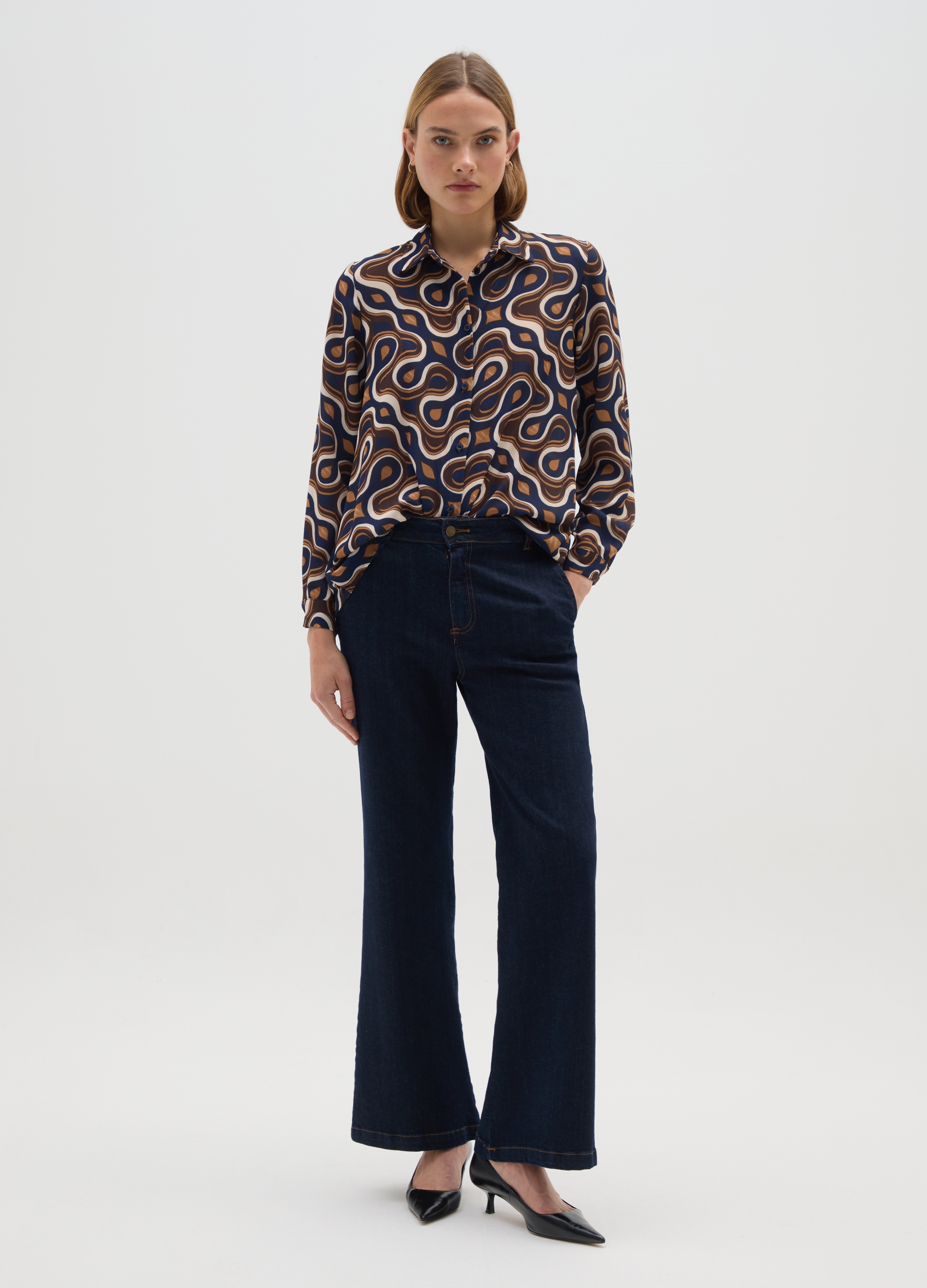 HYBRID, Blusa Con Fantasia Multicolor Regular Fit, Donna, Multicolor, Taglia: L/XL