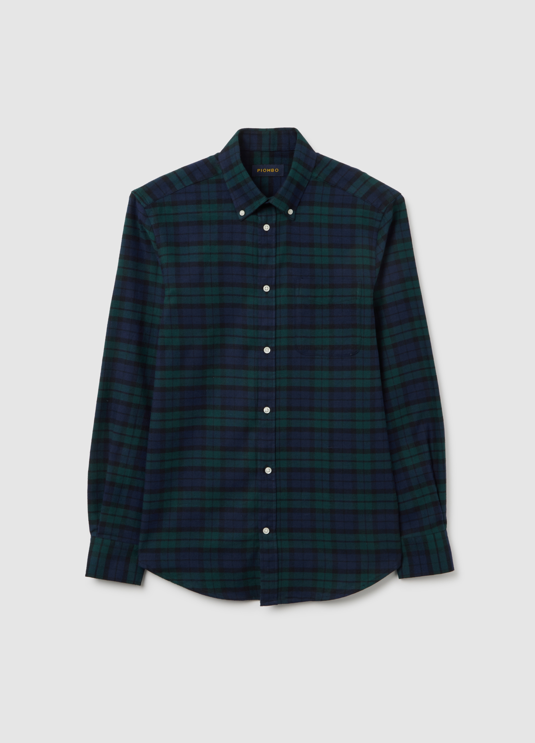 PIOMBO, Camisa De Cuadros Multicolor En Algodón Puro Y Franela, Corte Regular, Hombre, Azul/verde, Talla: L