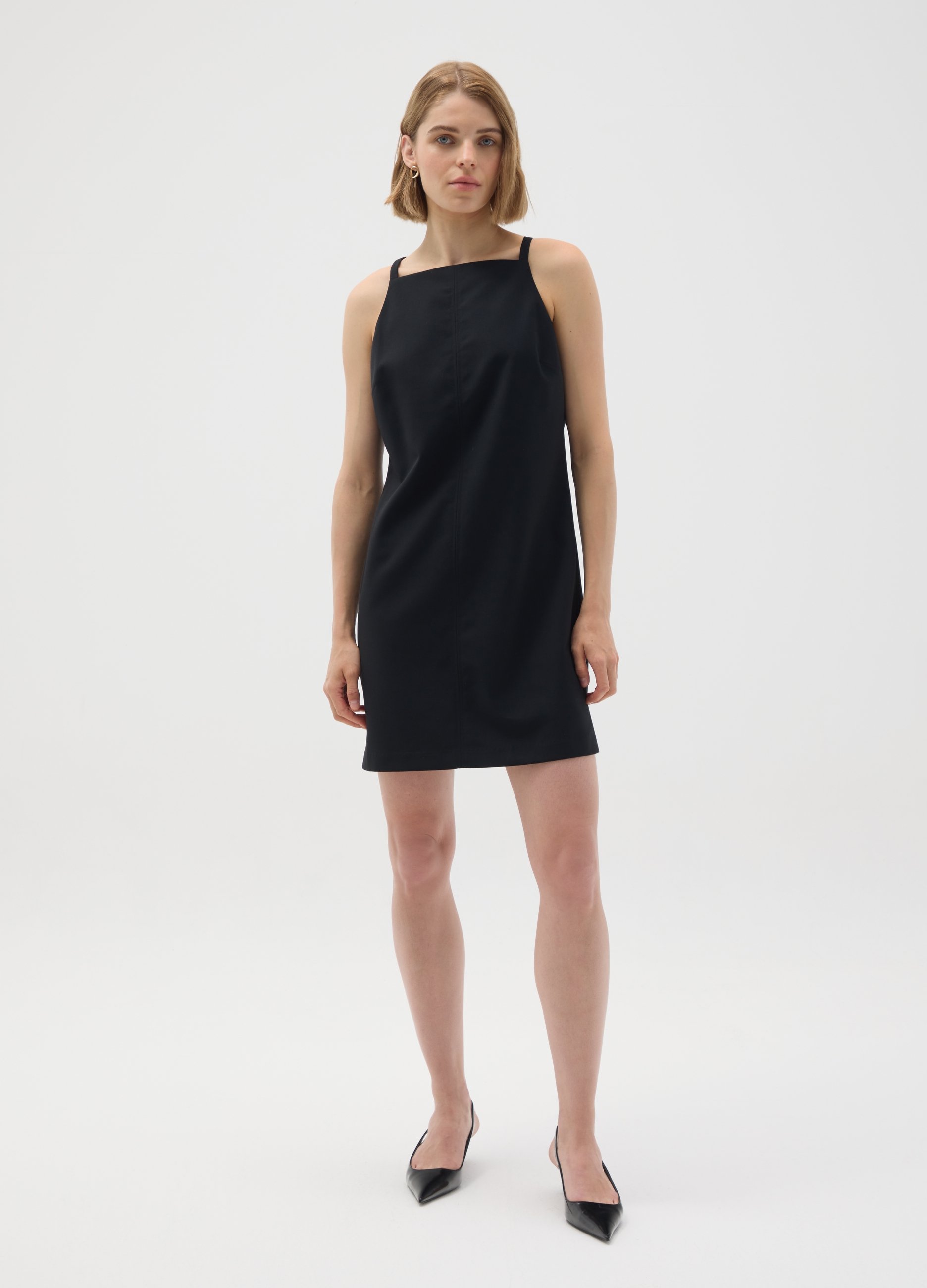 OVS, Schwarzes Slim-fit-kleid Aus Viskosemischung, Frau, Gunmetal, Größe: 34