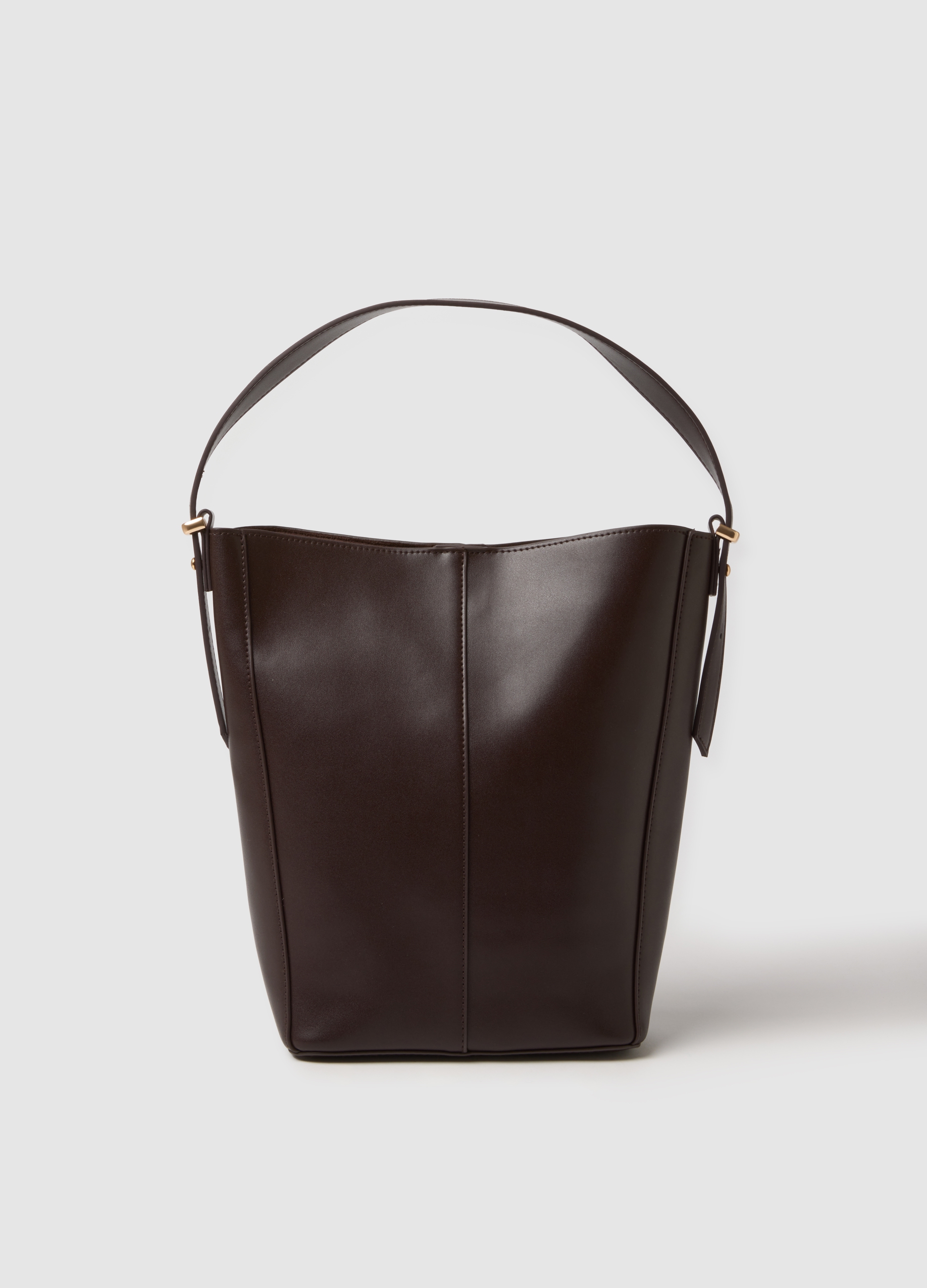 Bolso De Cubo Marrón Con Detalles Dorados, Mujer, Marrón oscuro, Talla: FASUL