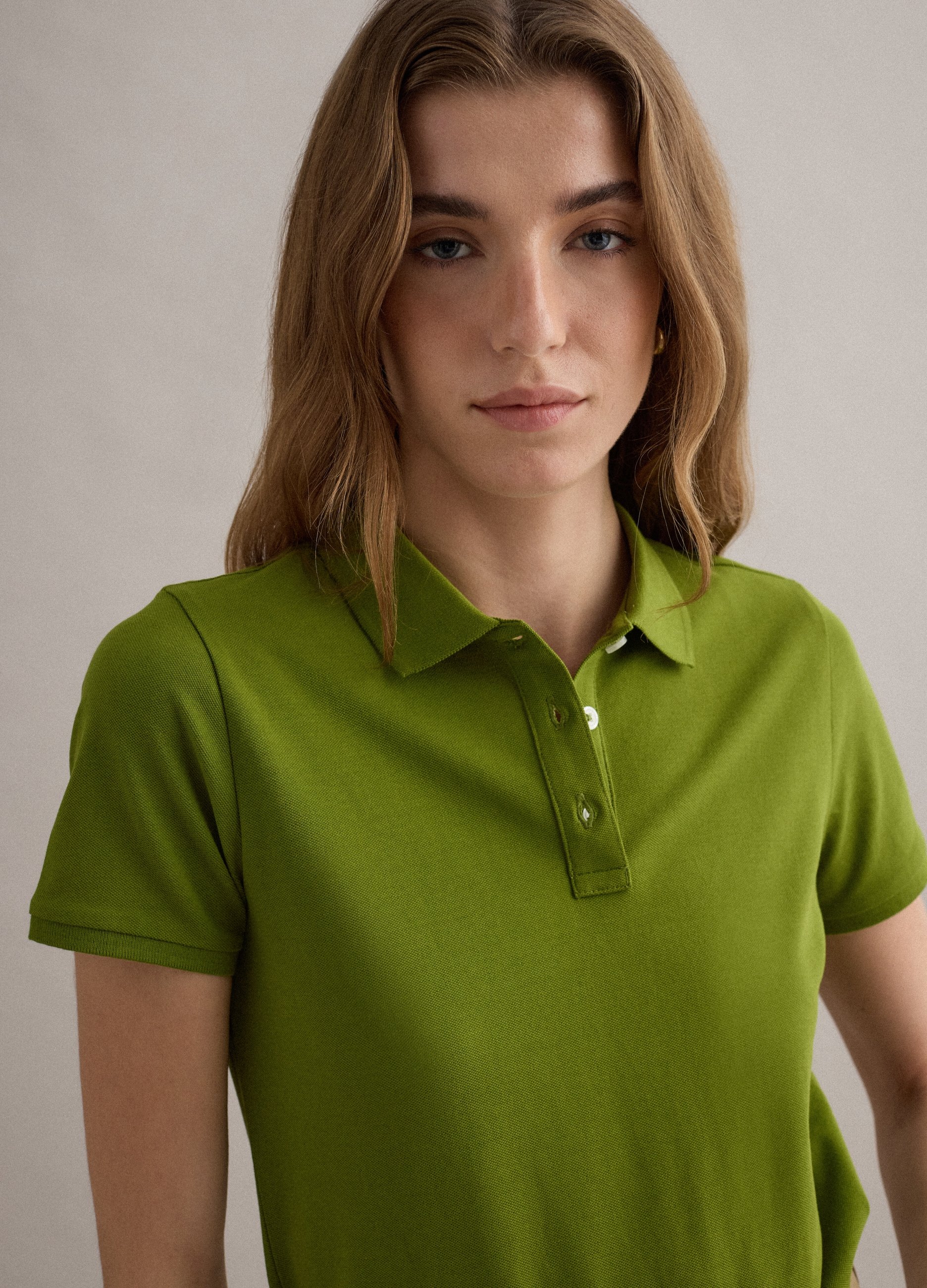 PIOMBO, Polo Verde De Manga Corta En Algodón Puro, Corte Regular, Mujer, Verde, Talla: XXL